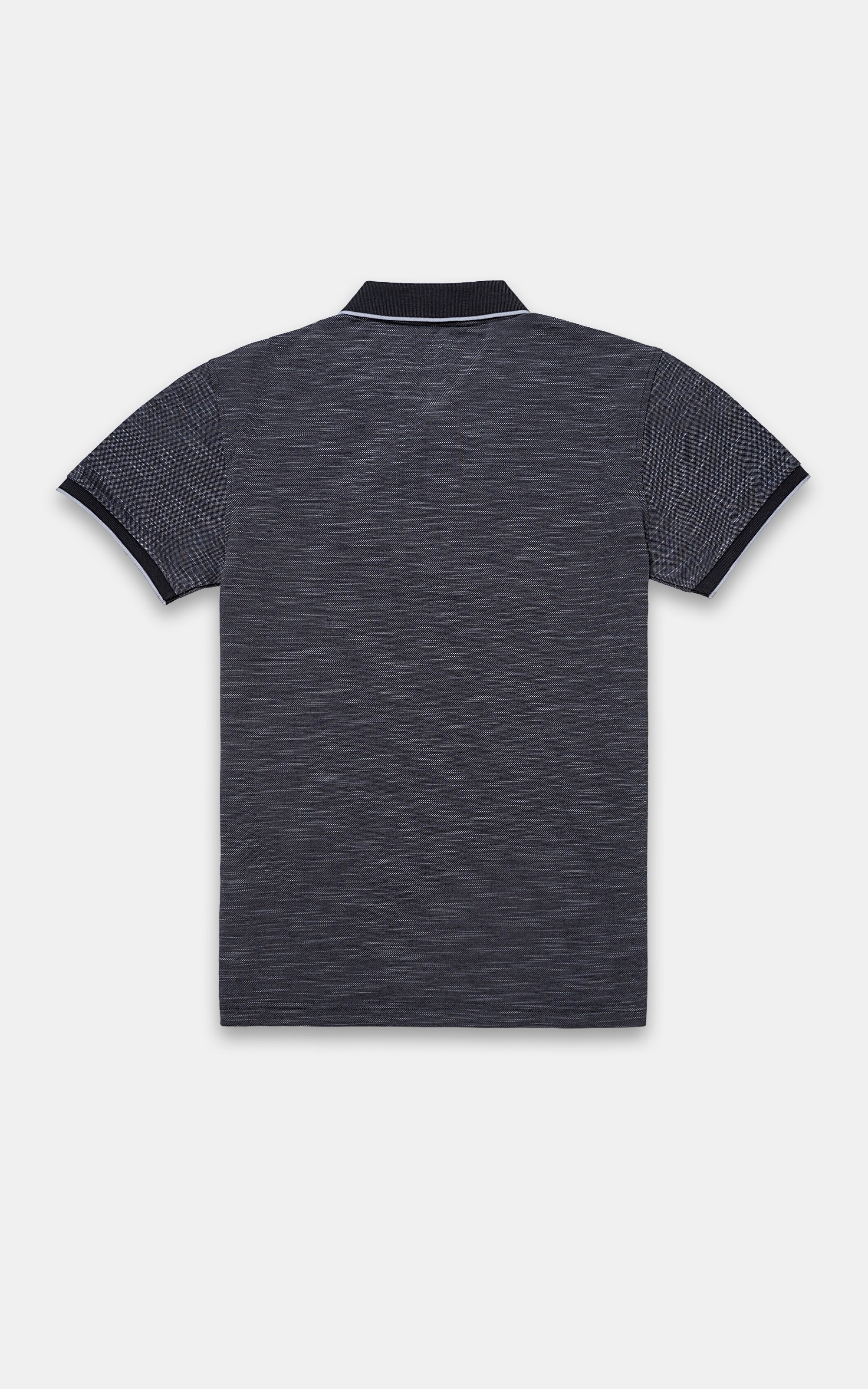 Dark grey polo t-shirt, textured knit with back view