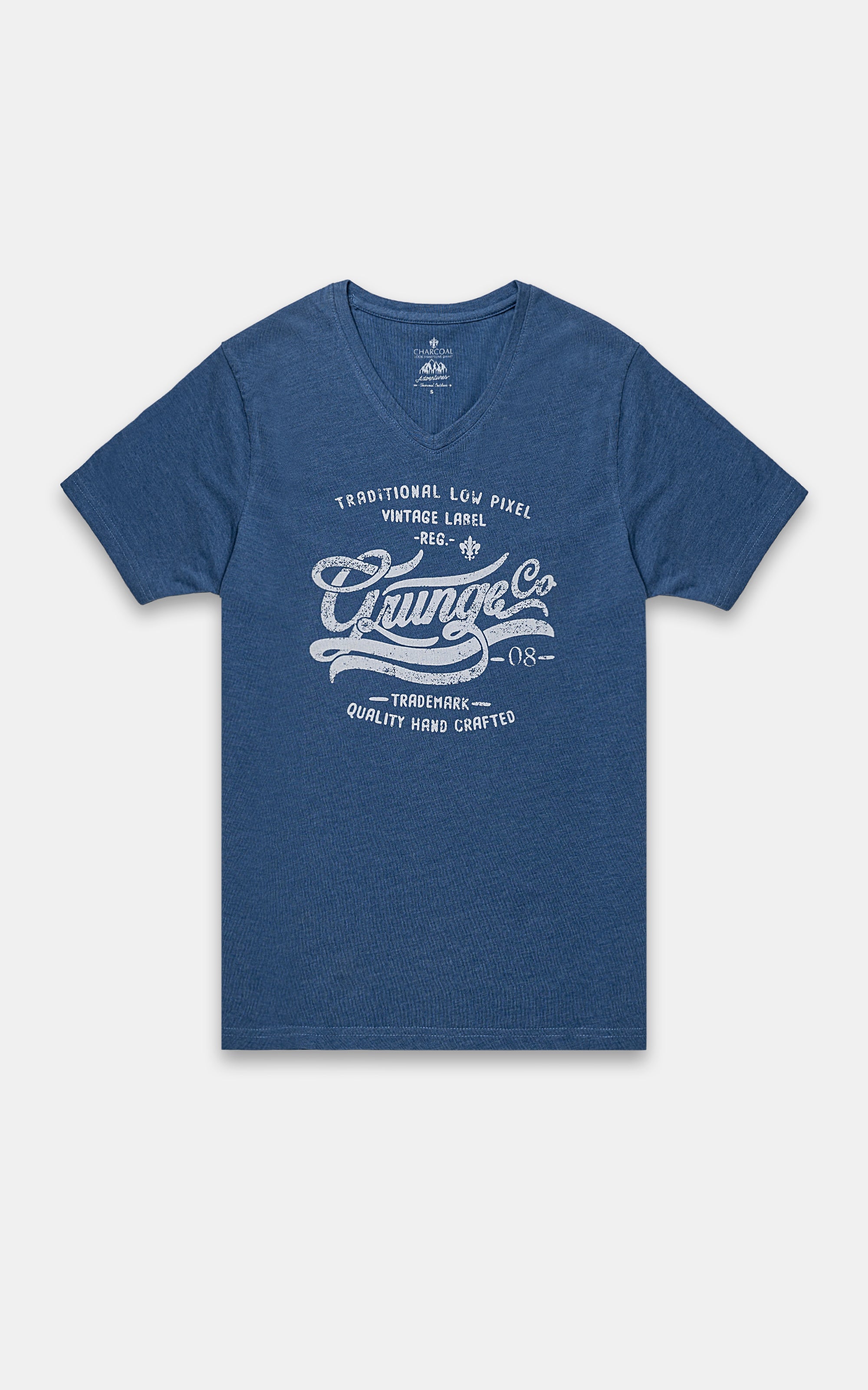 Blue T-shirt with crew neck and front vintage graphic print