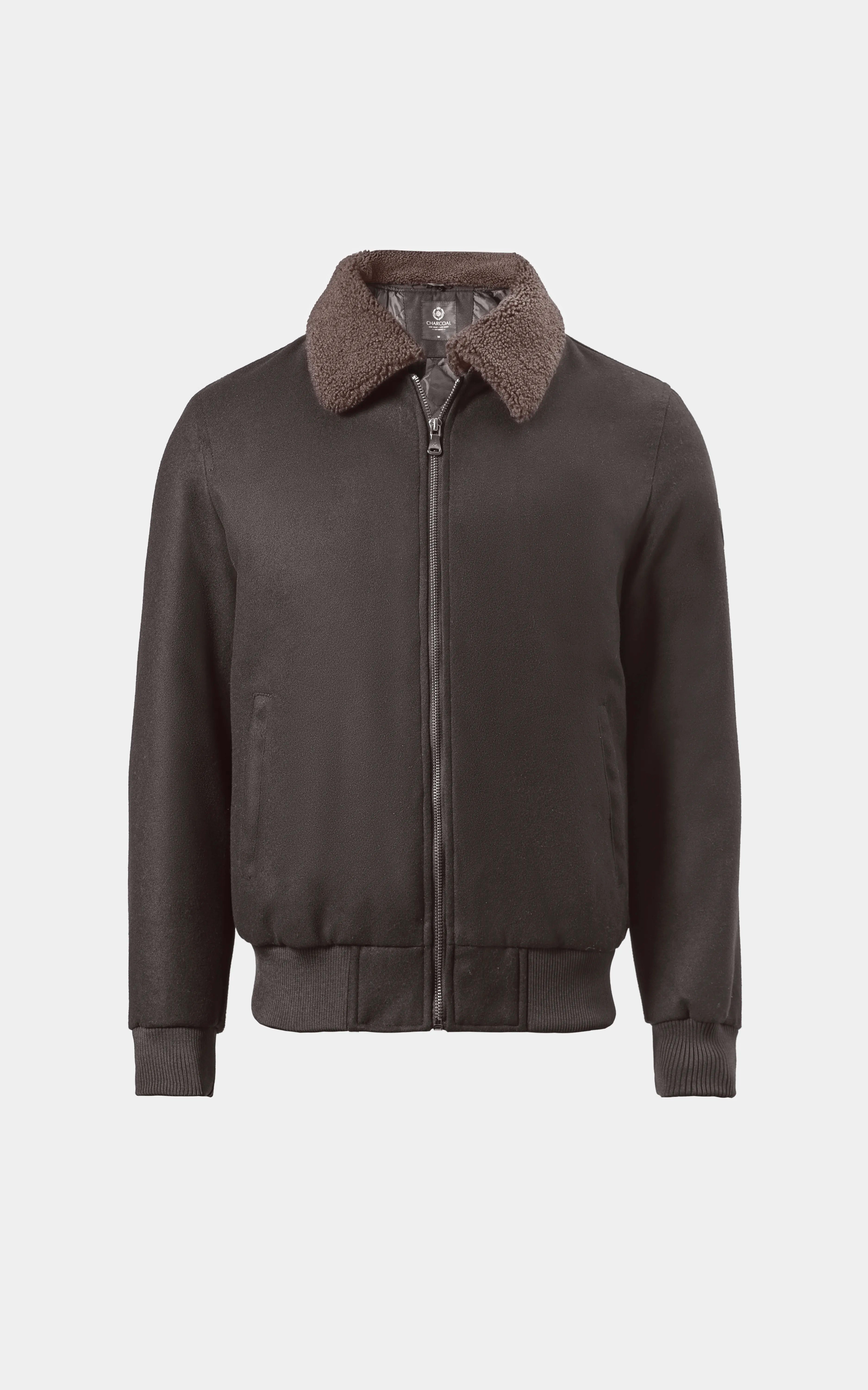 SMART FIT FULLSLEEVE FUR COLLAR WOOL JACKET DARK BROWN