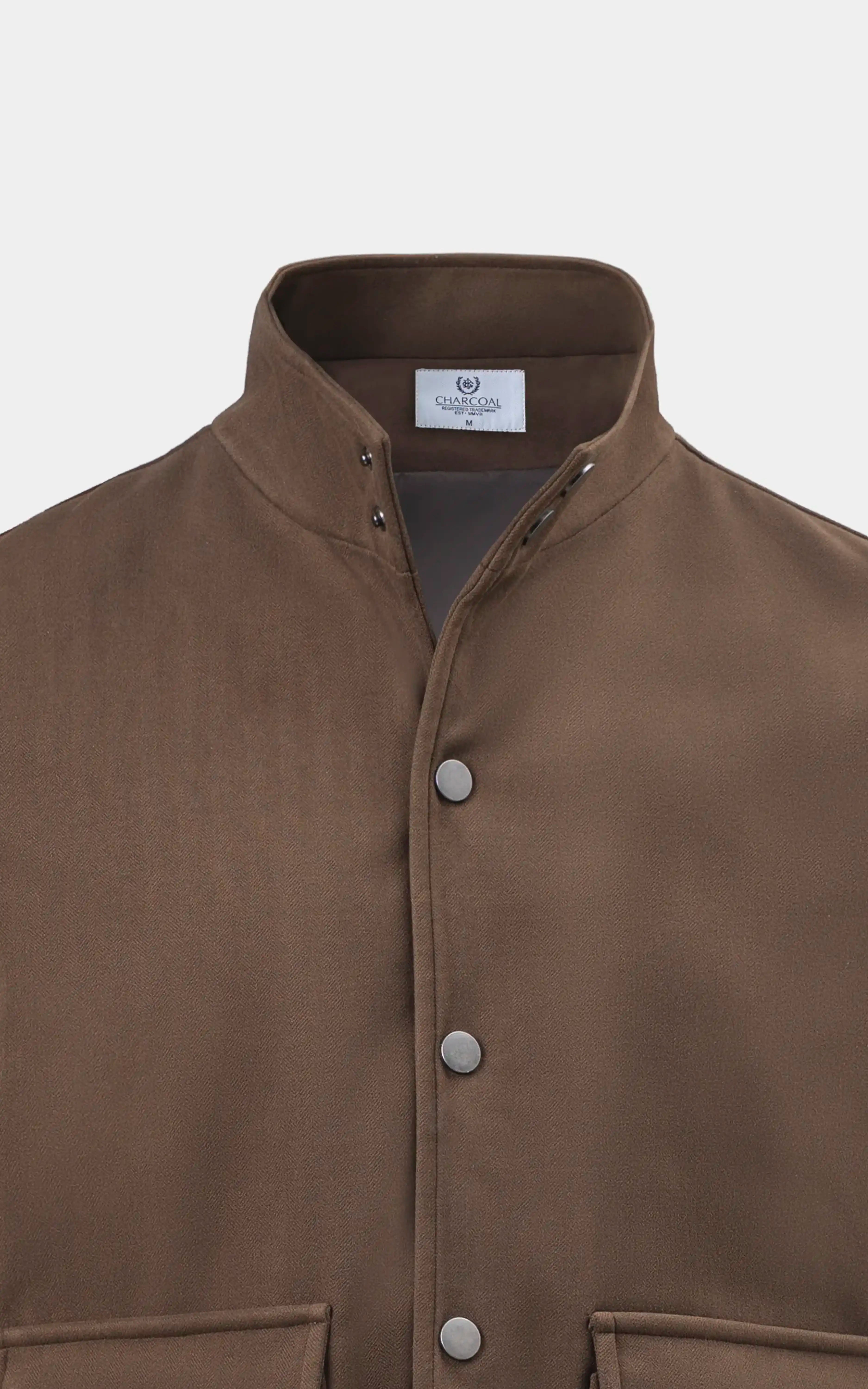 SMART FIT FULLSLEEVE BAN COLLAR JACKET BROWN