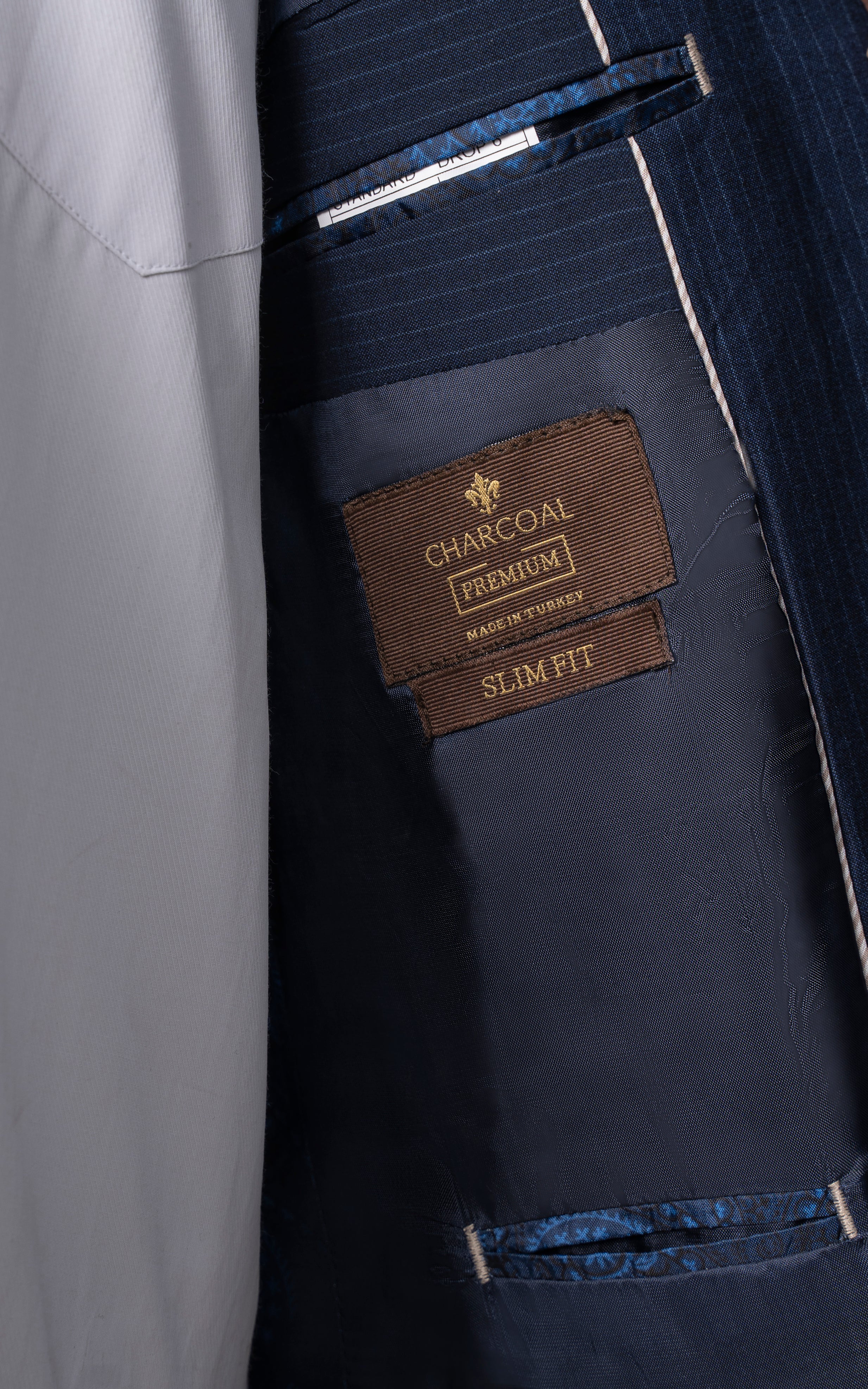 Suit interior label: CHARCOAL PREMIUM Slim Fit