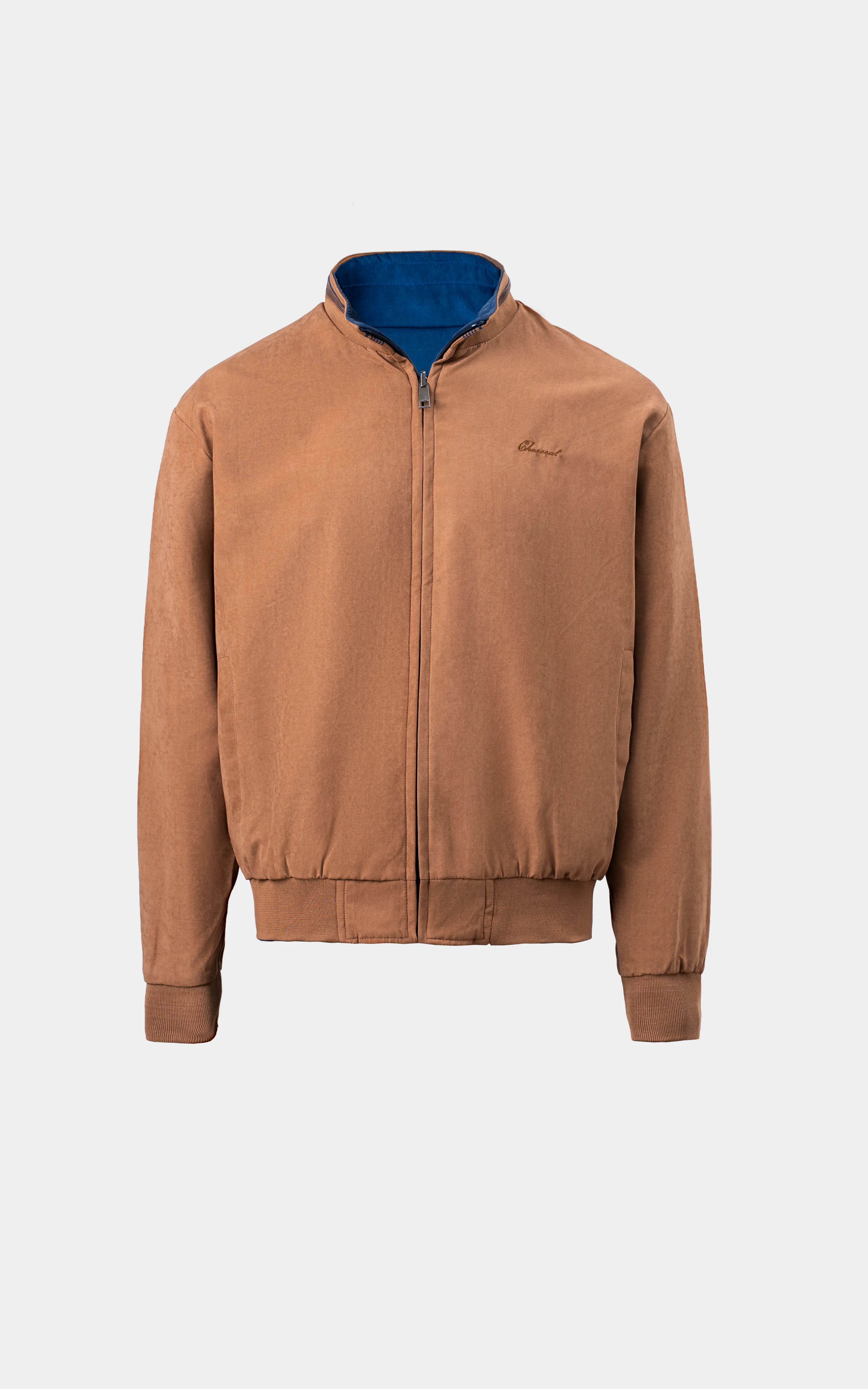 REVERSIBLE BAN COLLAR JACKET BLUE BROWN