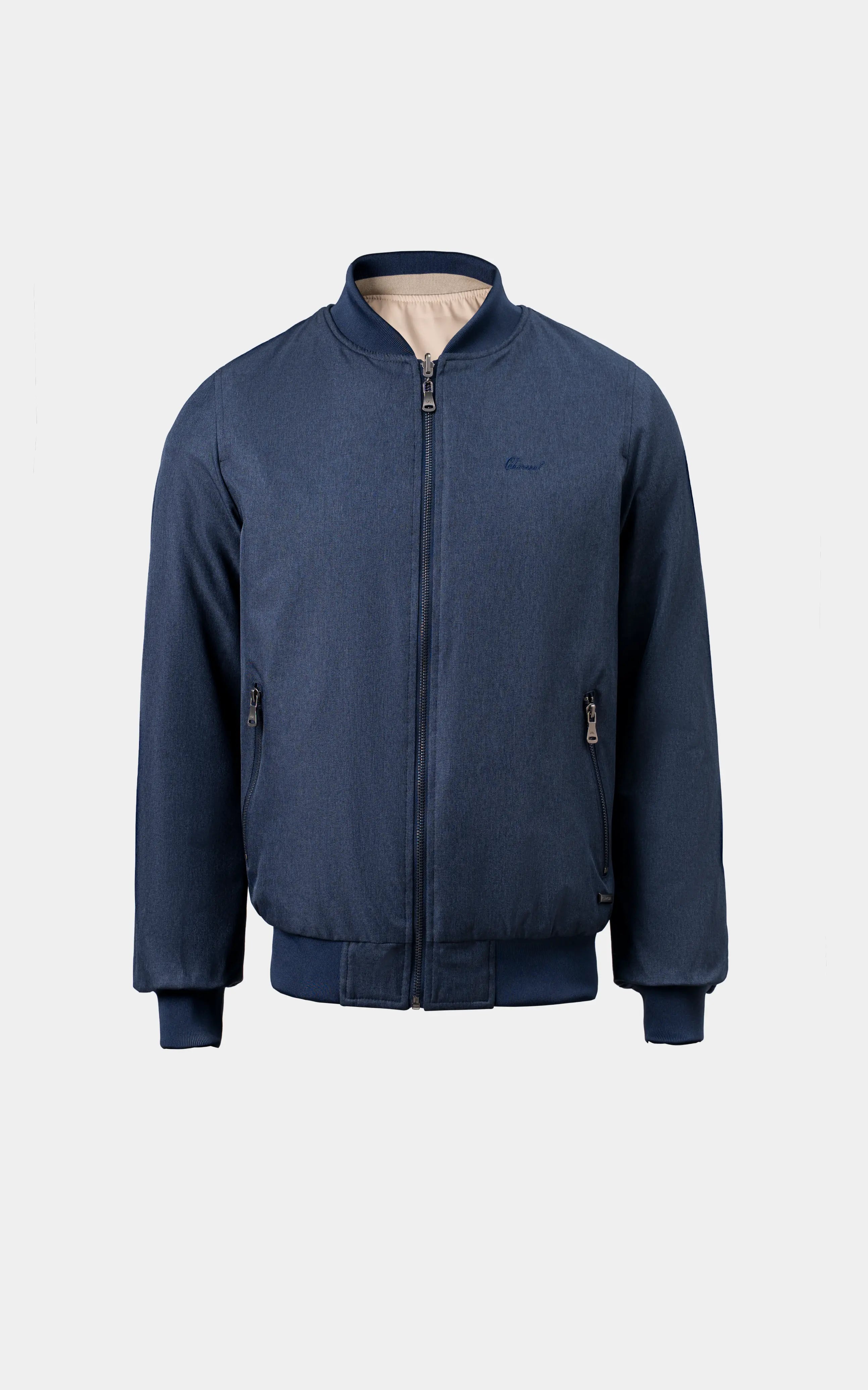 REVERSIBLE BOMBER JACKET BLUE BROWN