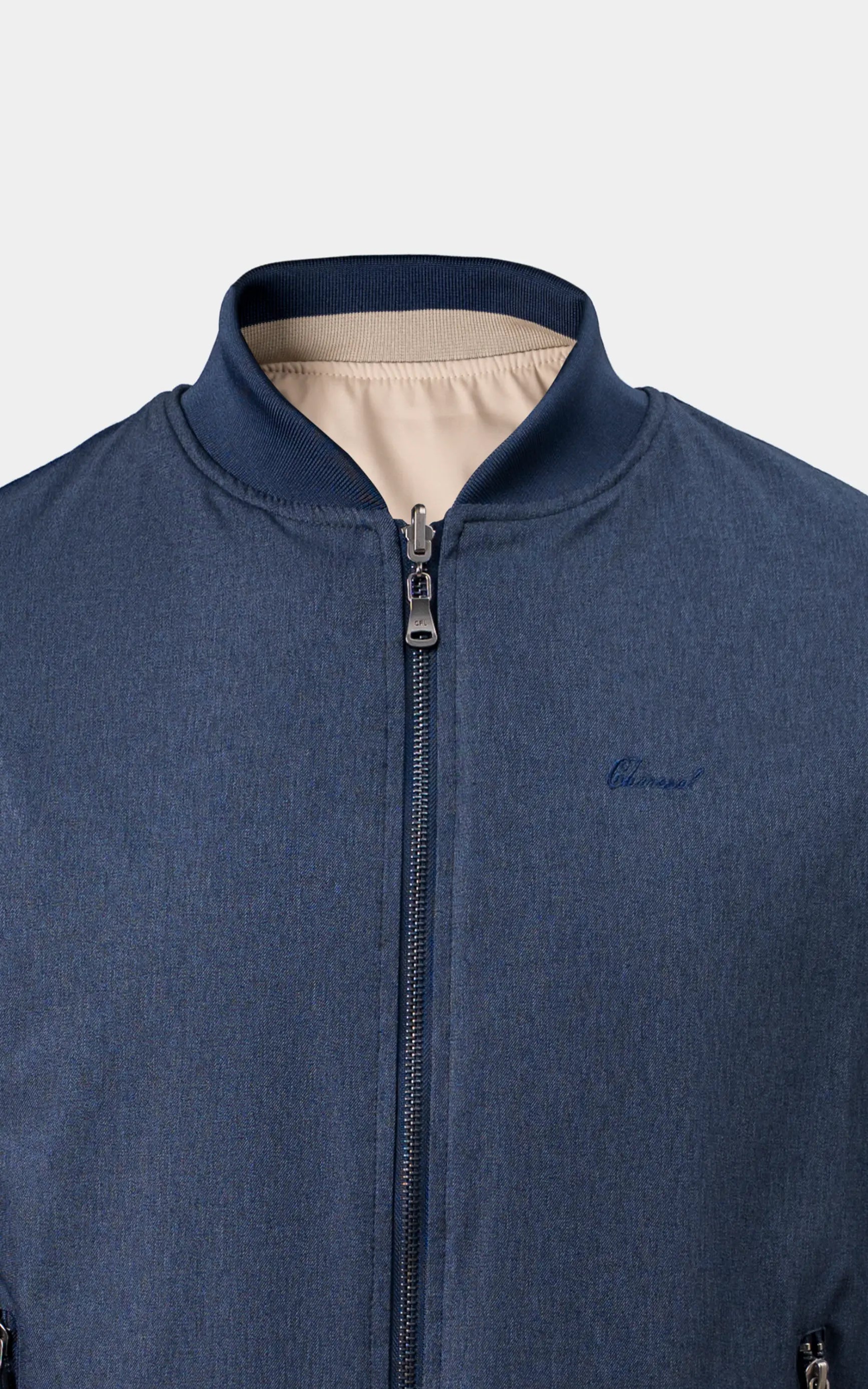 REVERSIBLE BOMBER JACKET BLUE BROWN