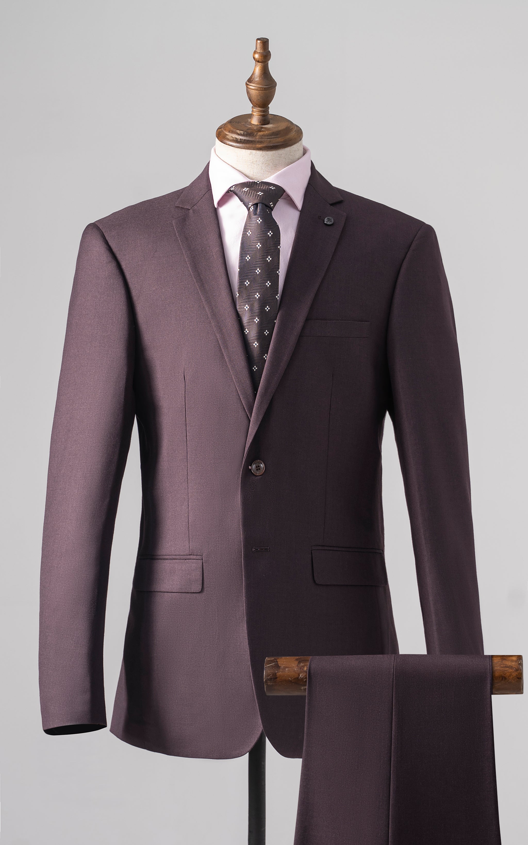Mens Two Button Gray Maroon Plaid Skinny Fit Suit main image 1