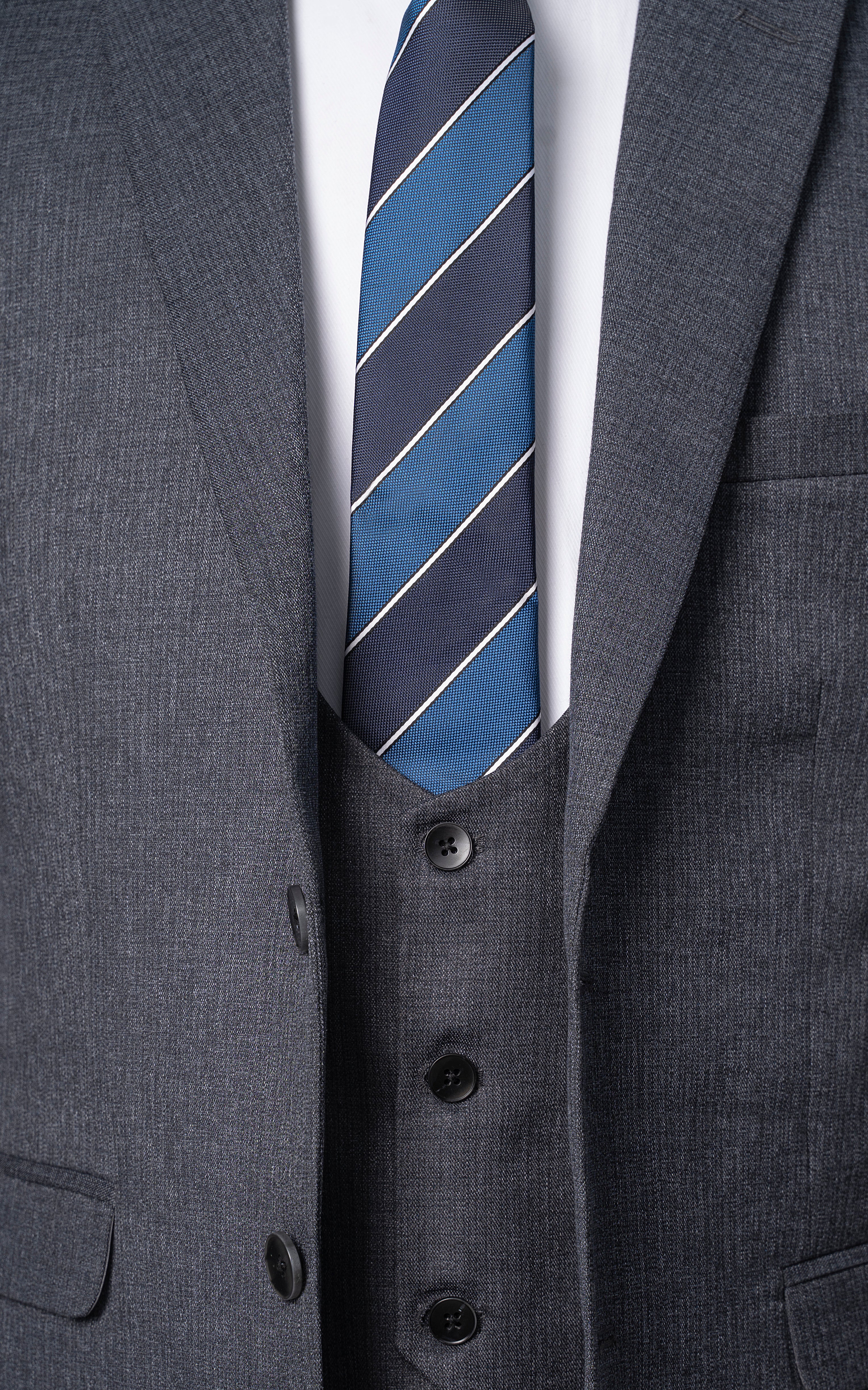 Bluish grey suit waistcoat with four dark buttons