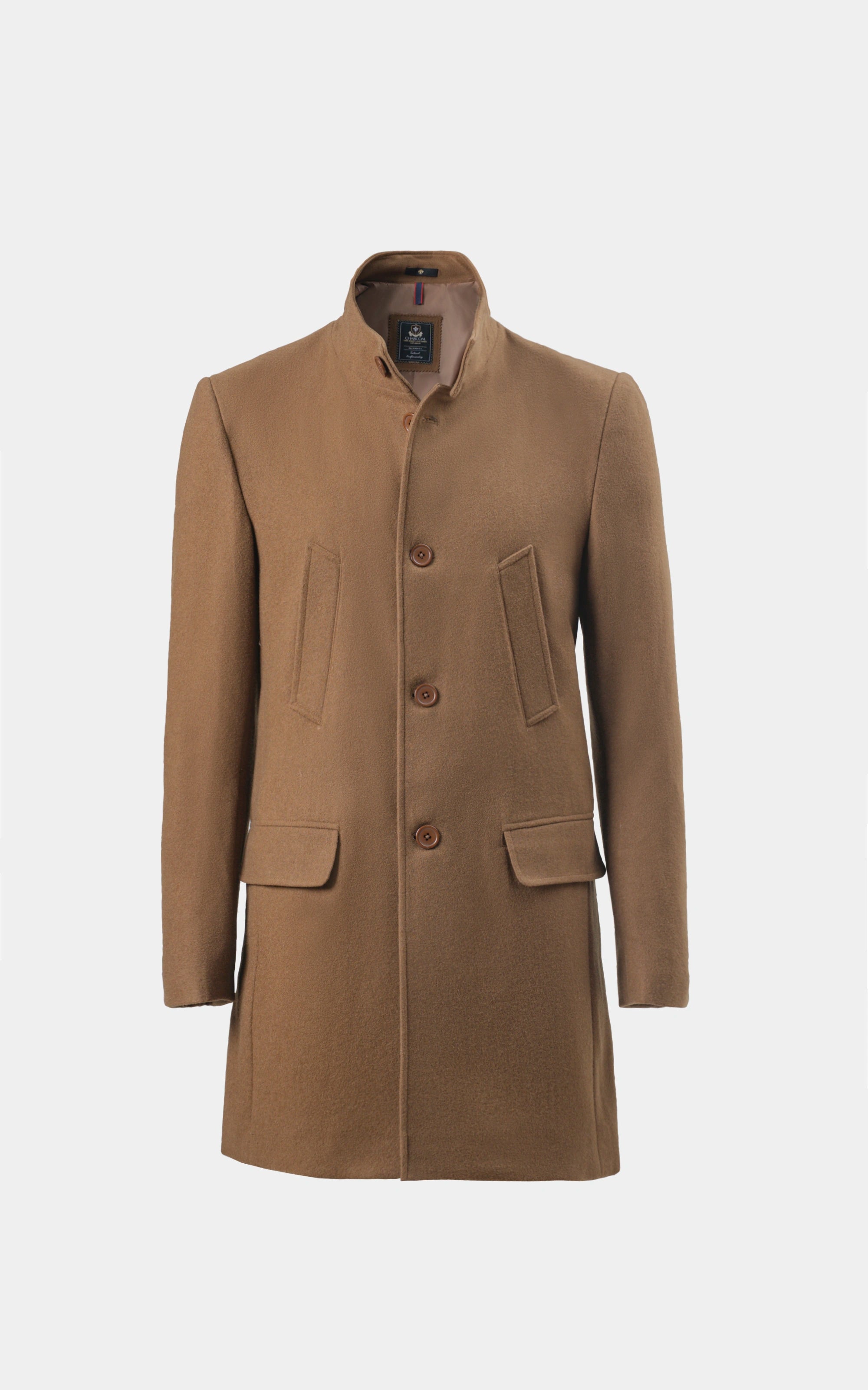 BAN COLLAR SMART FIT LONG COAT LIGHT BROWN