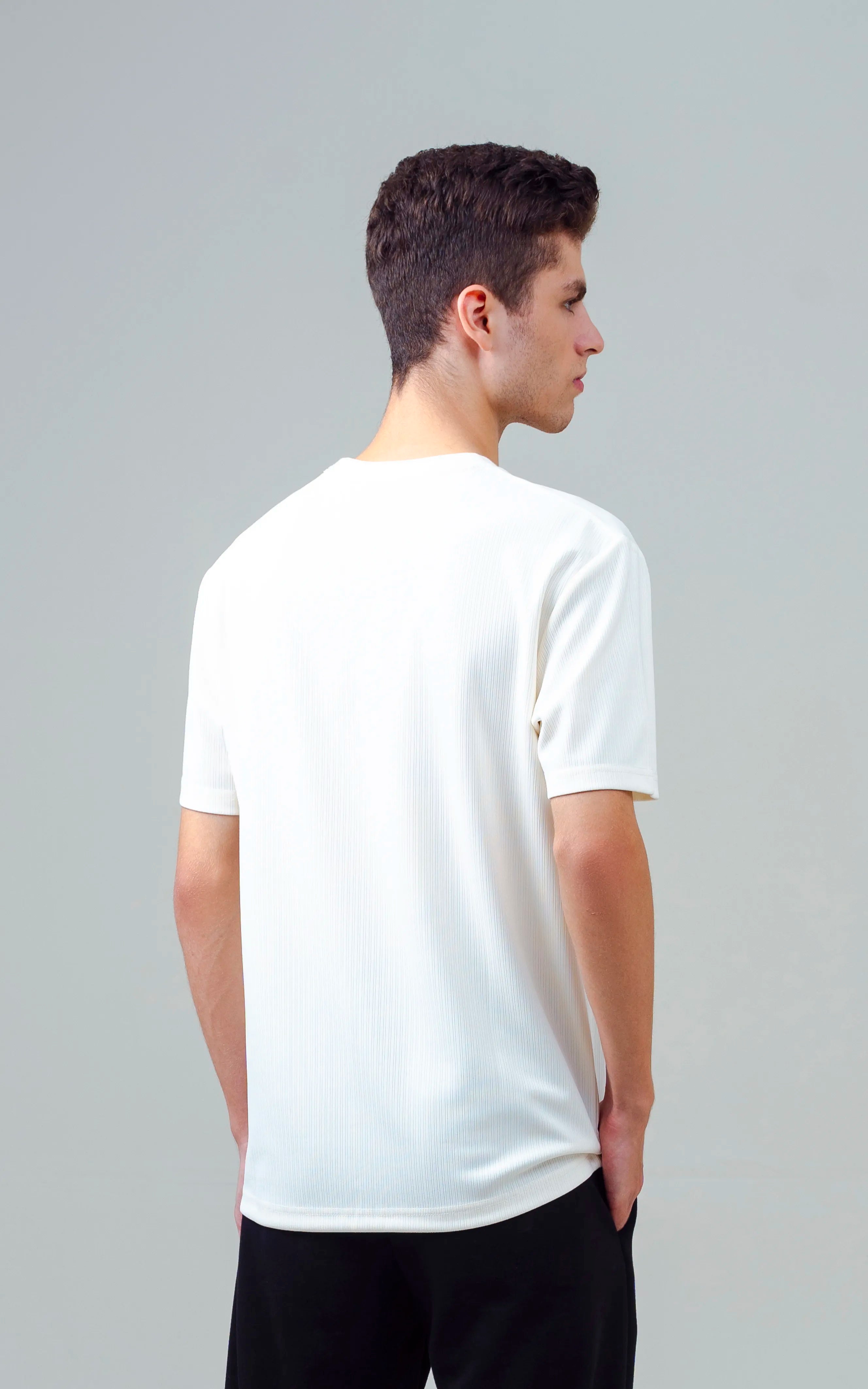 SELF STRIPED CREW NECK T SHIRT OFF WHITE
