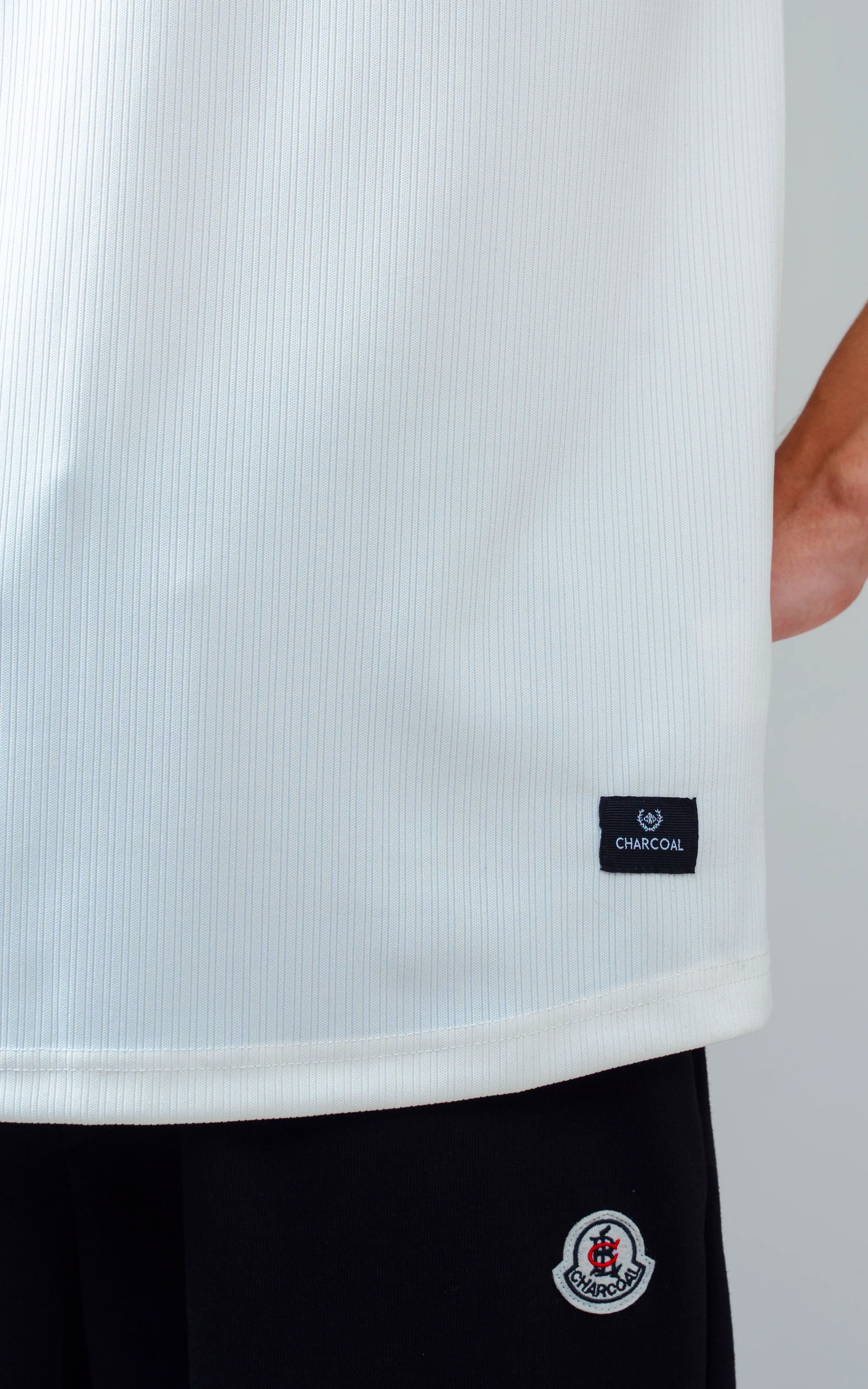 SELF STRIPED CREW NECK T SHIRT OFF WHITE