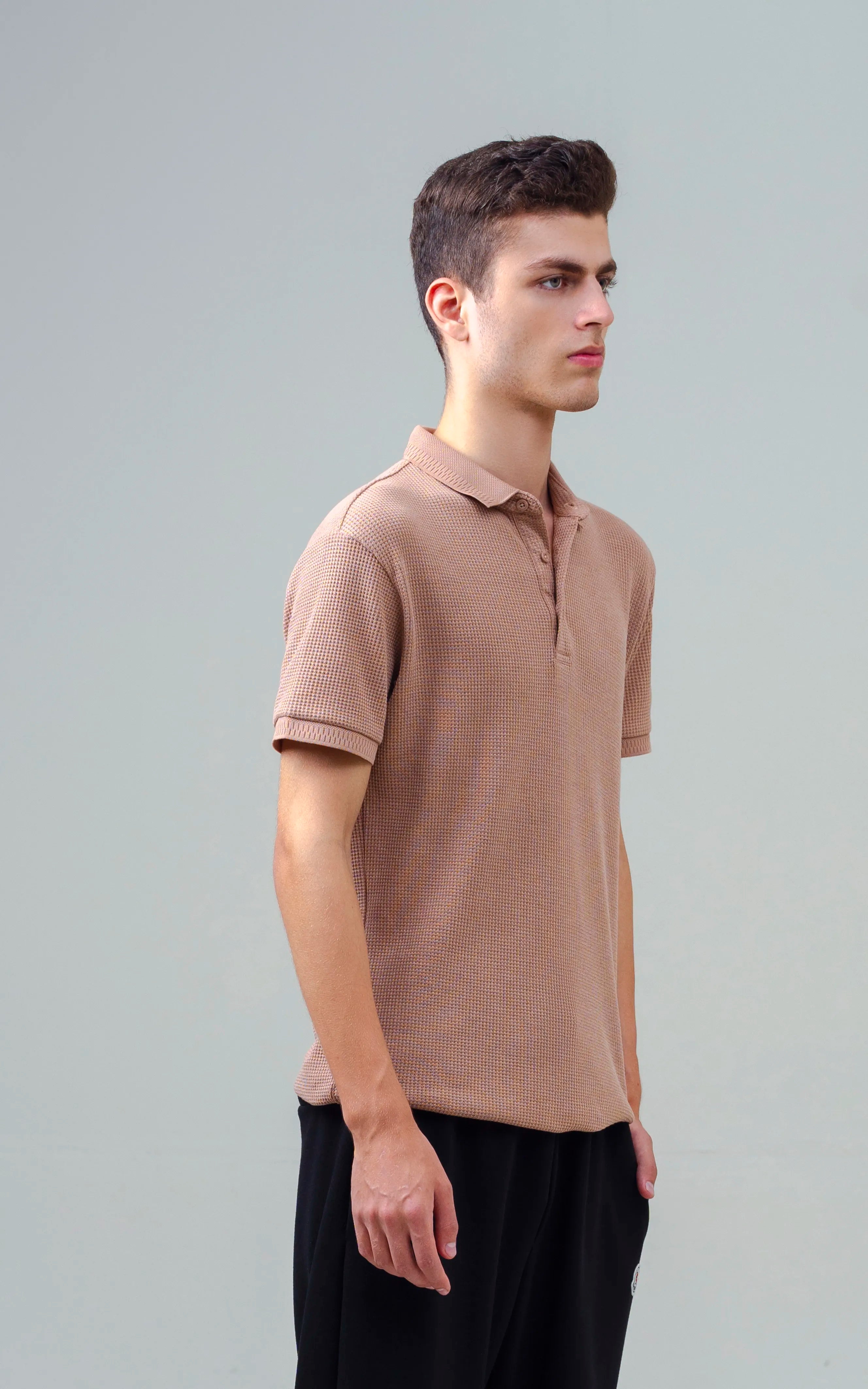 SELF JACQUARD POLO DULL BROWN