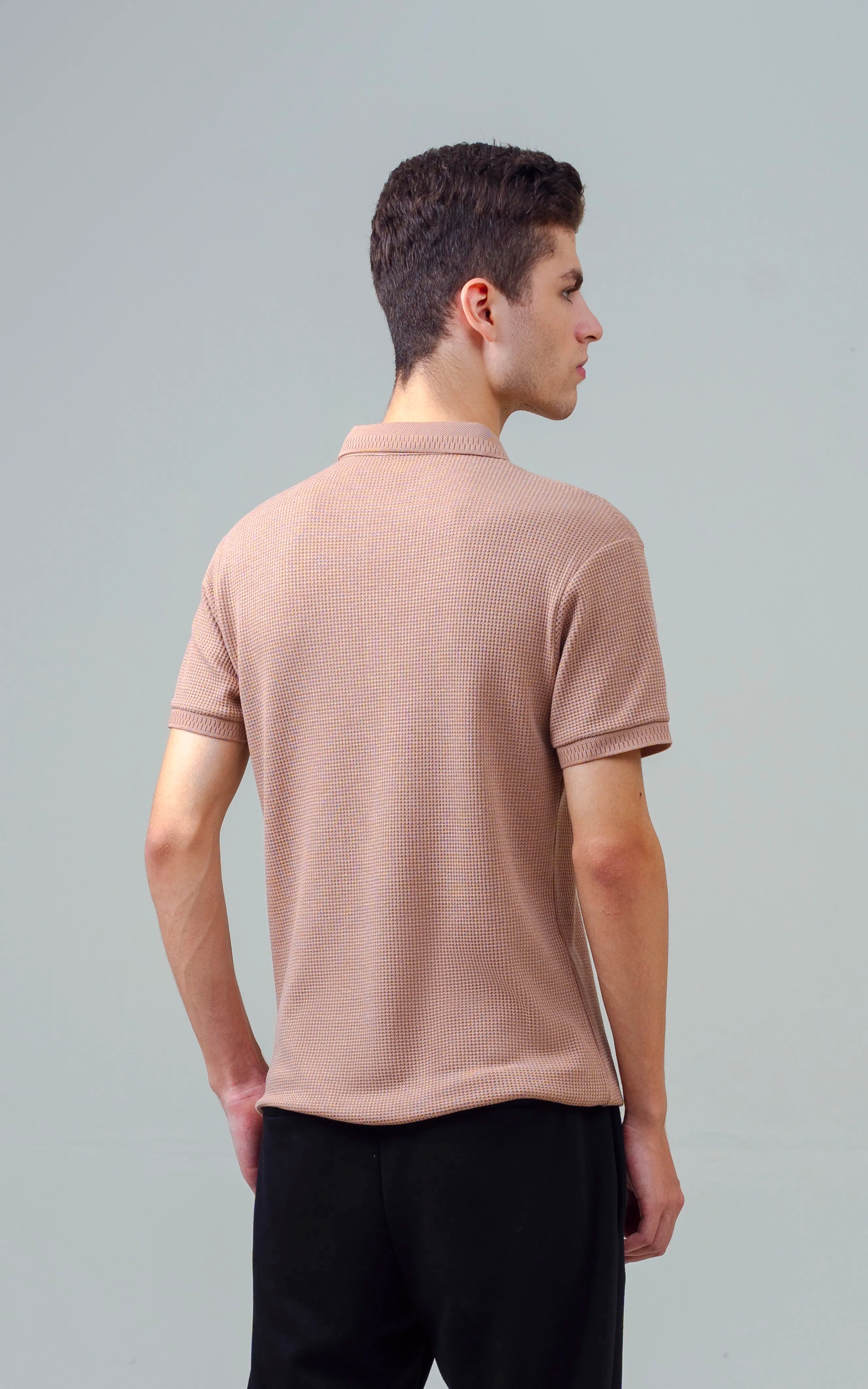 SELF JACQUARD POLO DULL BROWN