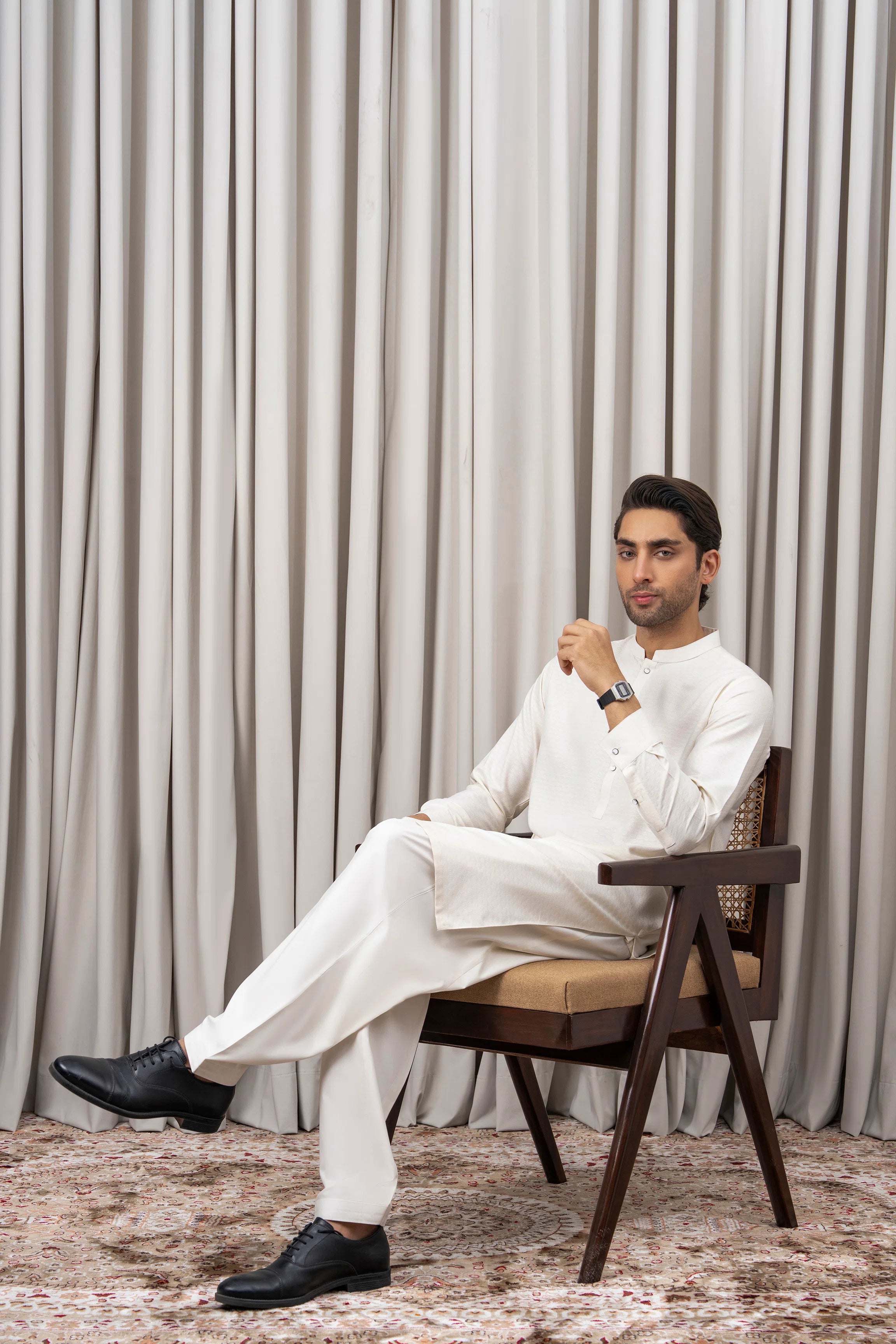 JACQUARD BLENDED KAMEEZ SHALWAR - SIGNATURE COLLECTION OFF WHITE