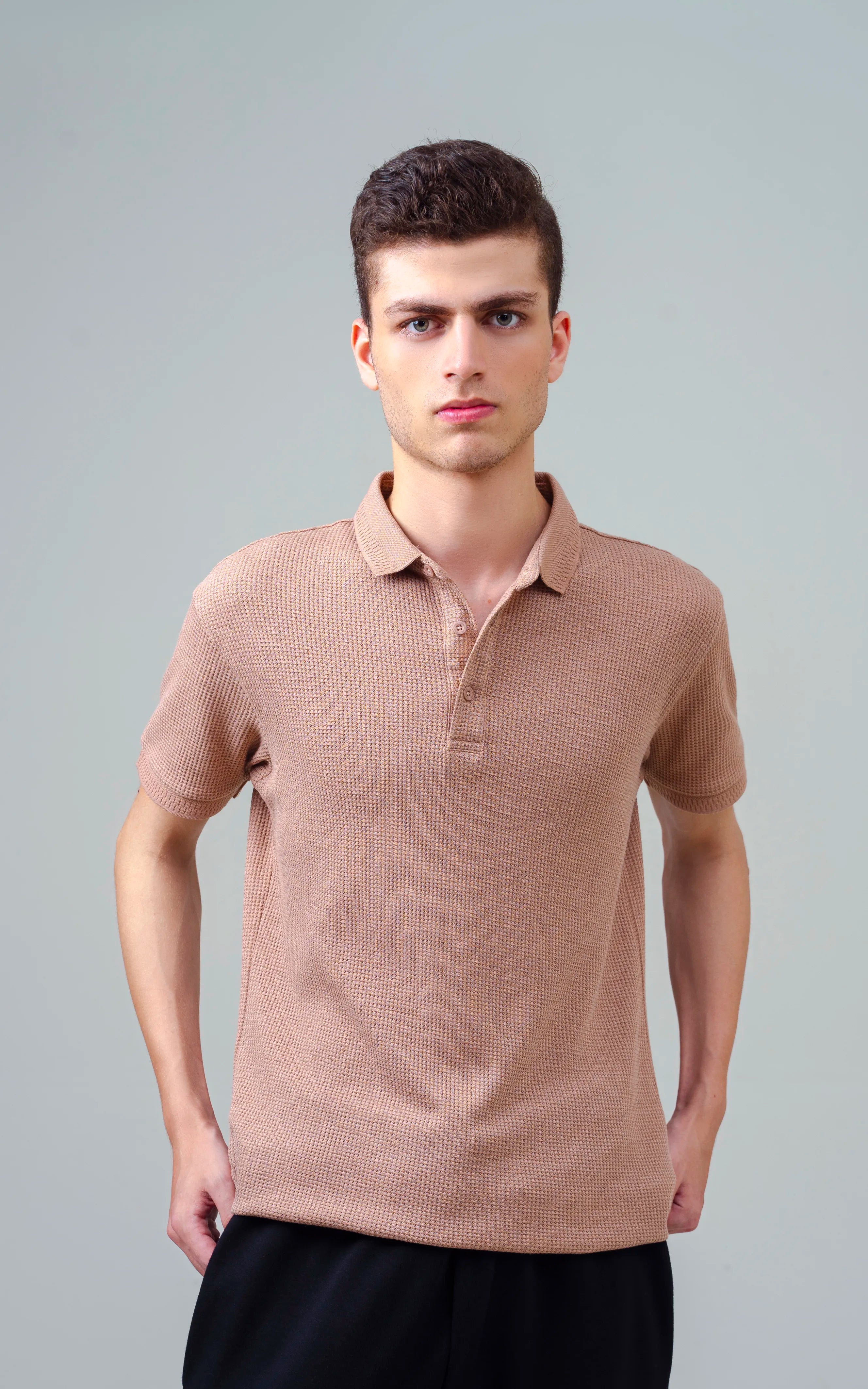 SELF JACQUARD POLO DULL BROWN