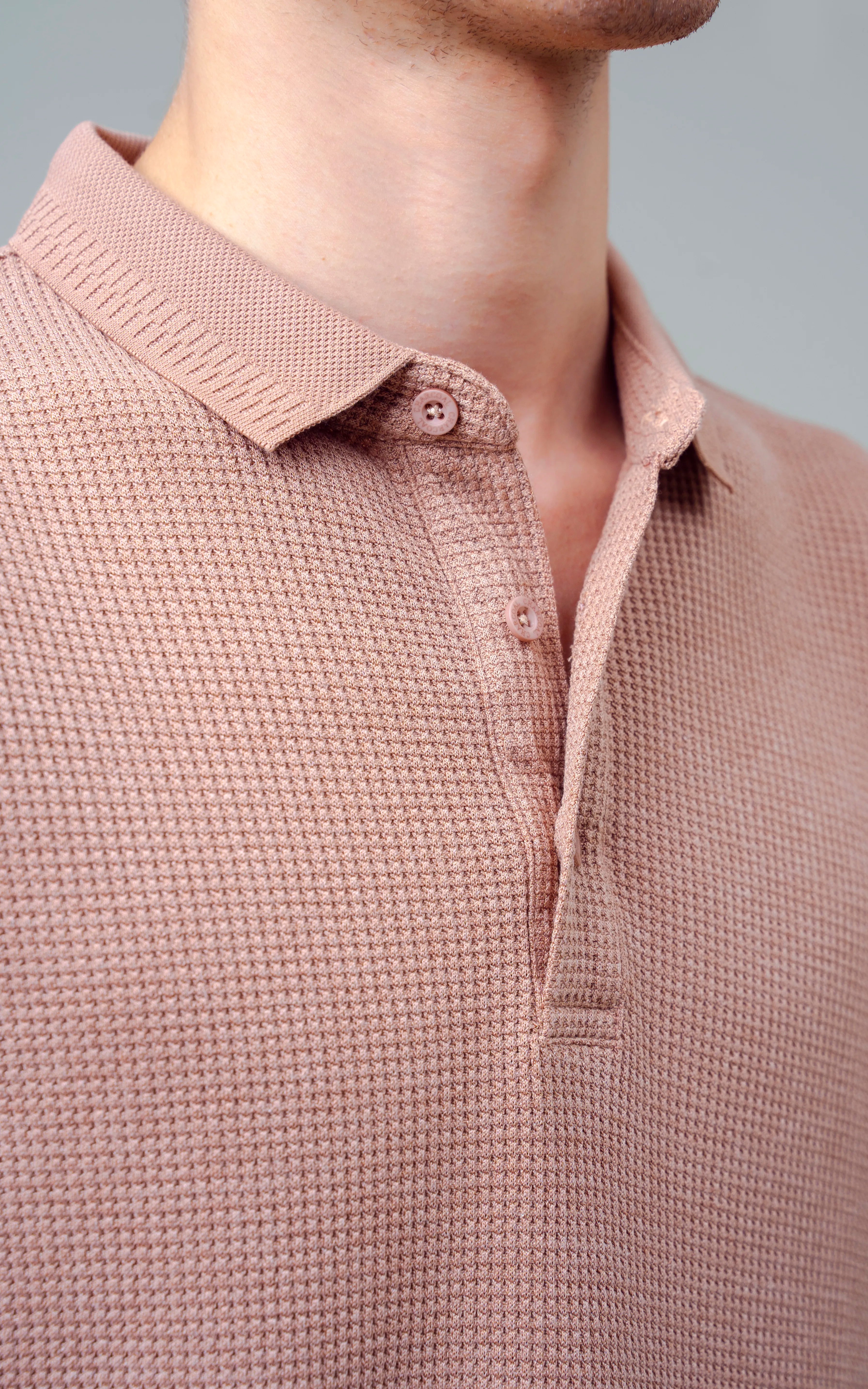 SELF JACQUARD POLO DULL BROWN