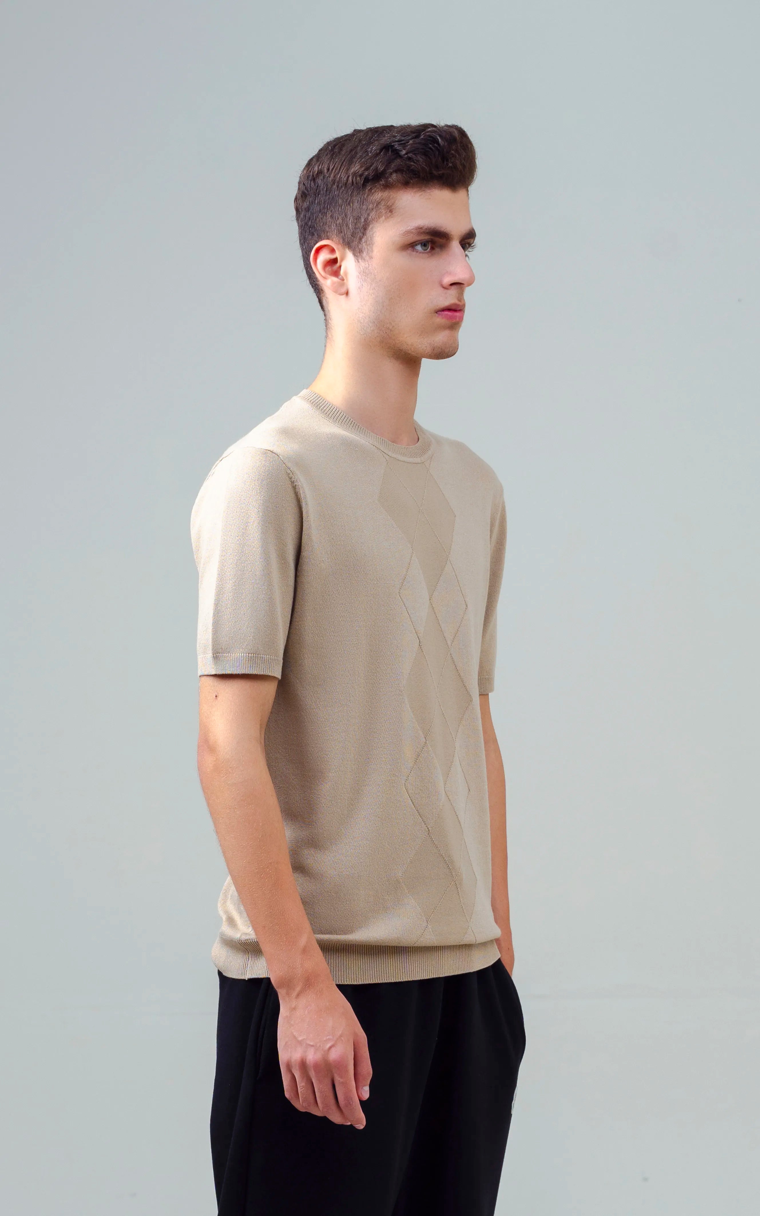 KNITTED CREW NECK T SHIRT KHAKI