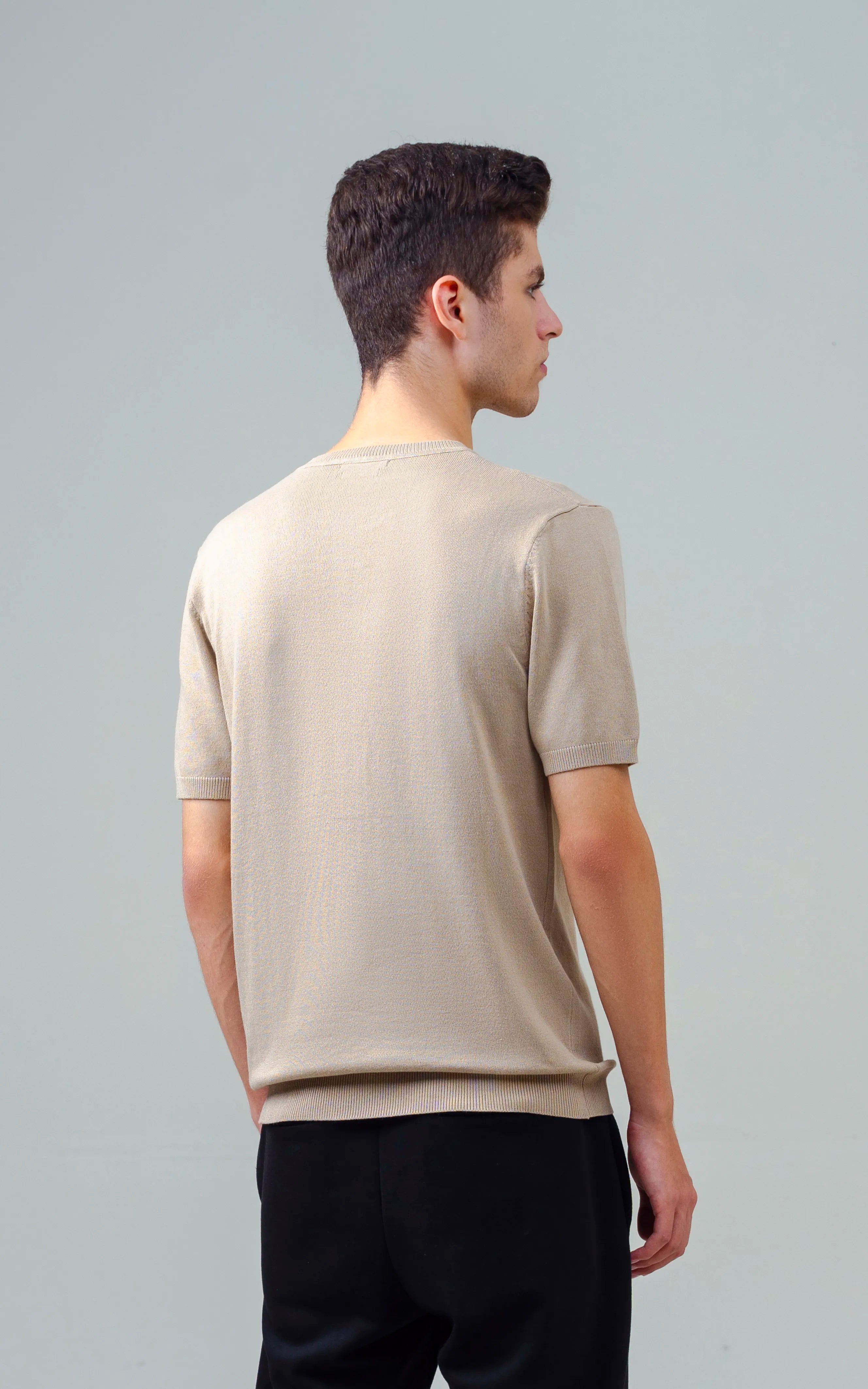 KNITTED CREW NECK T SHIRT KHAKI