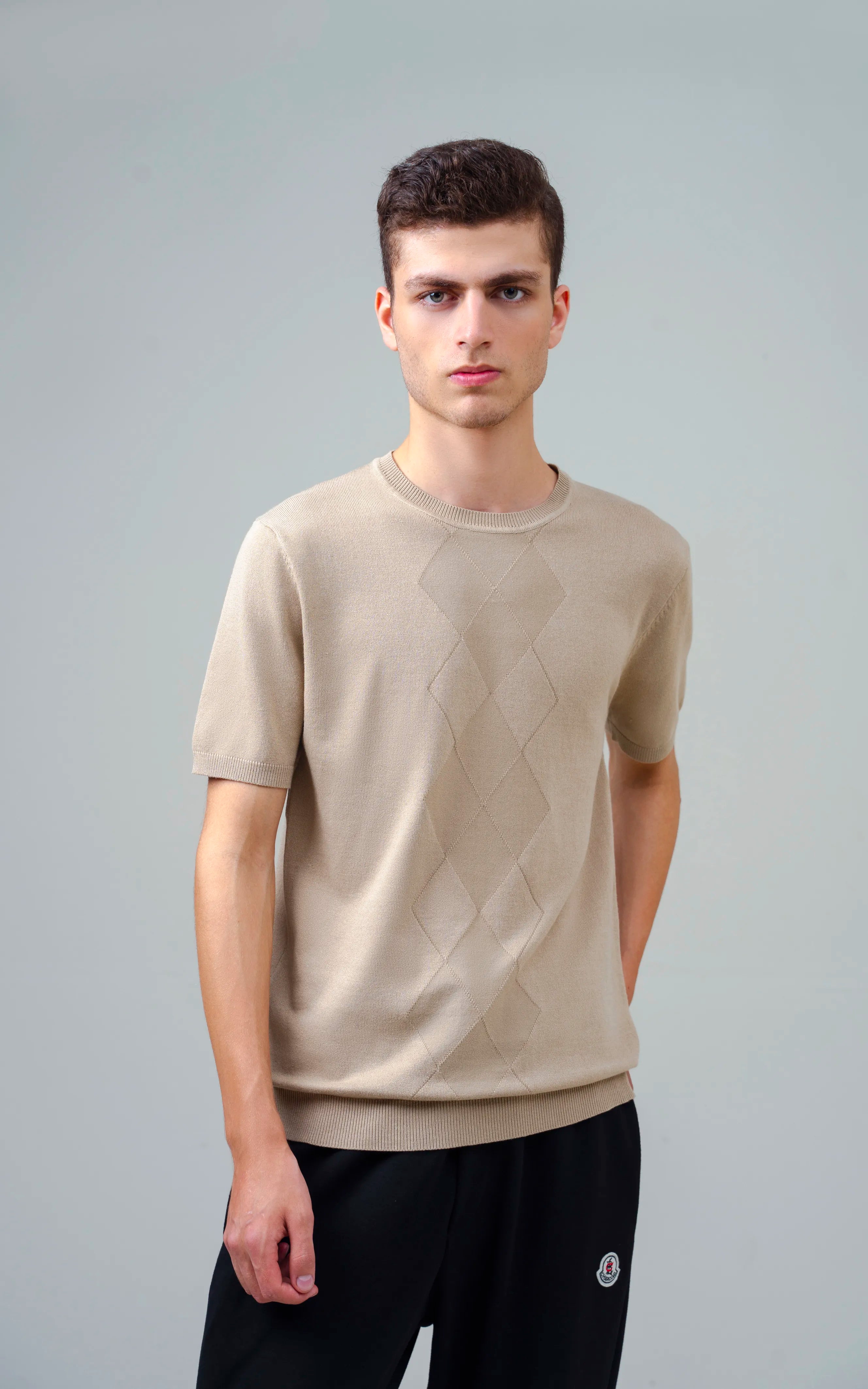 KNITTED CREW NECK T SHIRT KHAKI