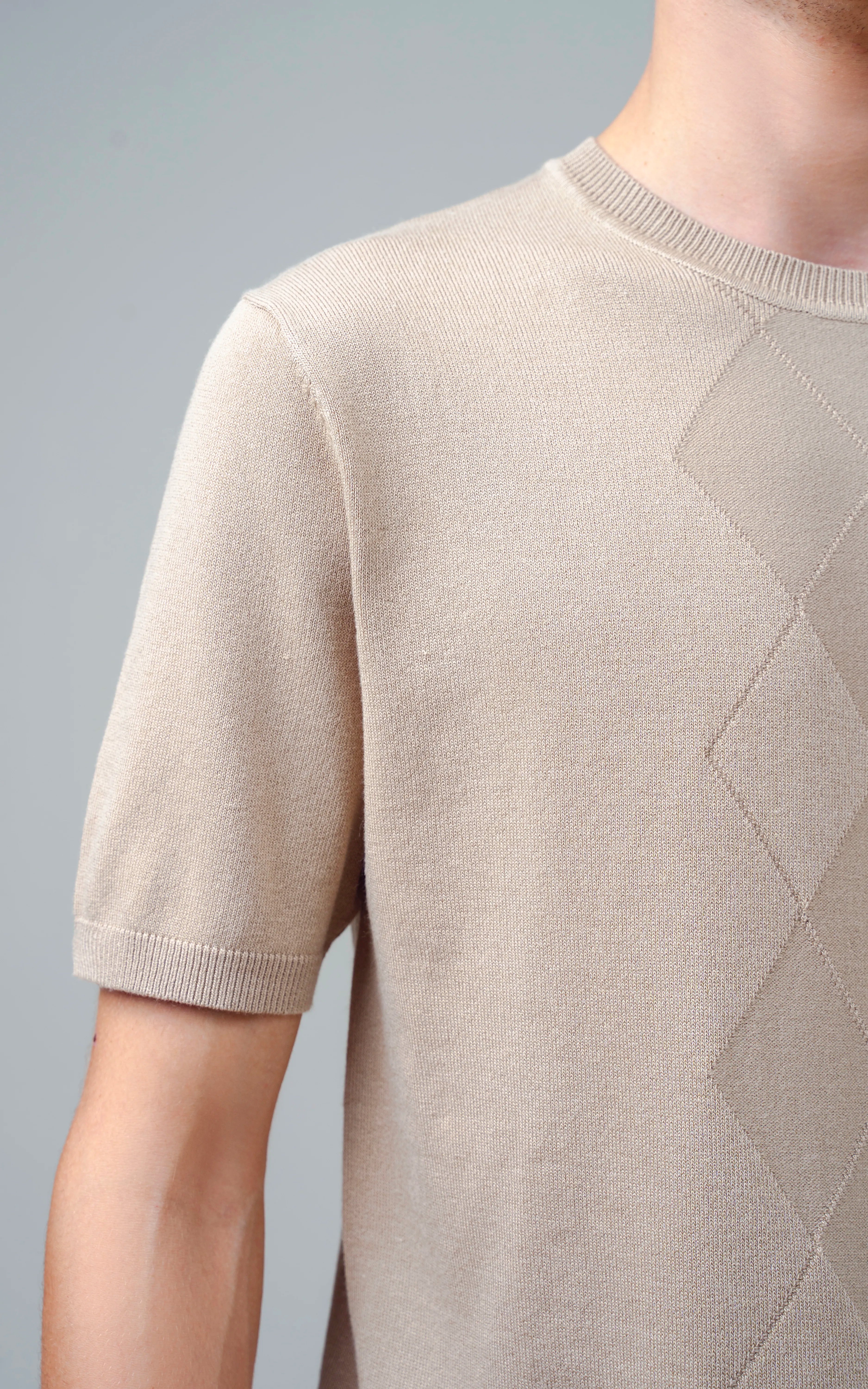 KNITTED CREW NECK T SHIRT KHAKI