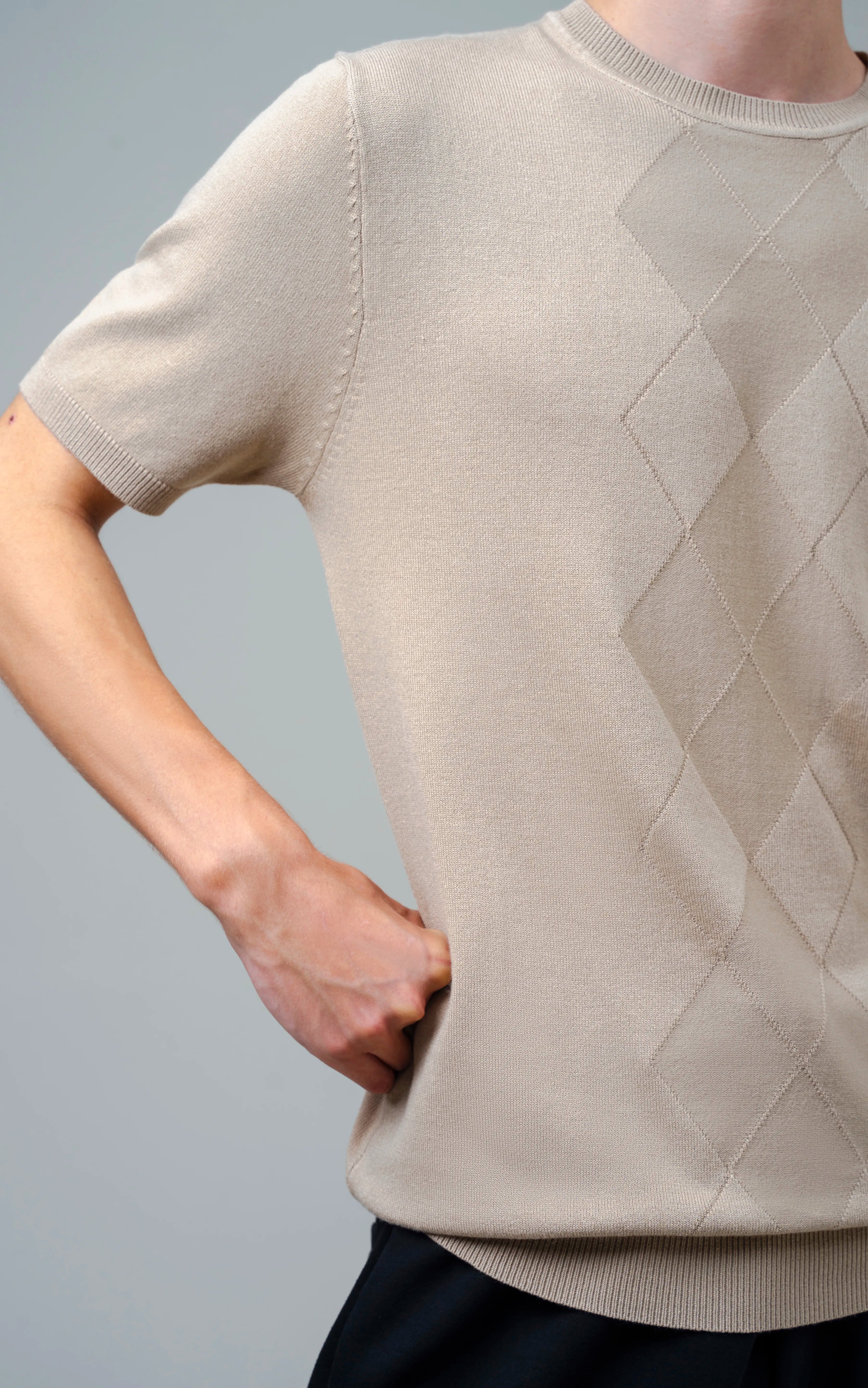 KNITTED CREW NECK T SHIRT KHAKI