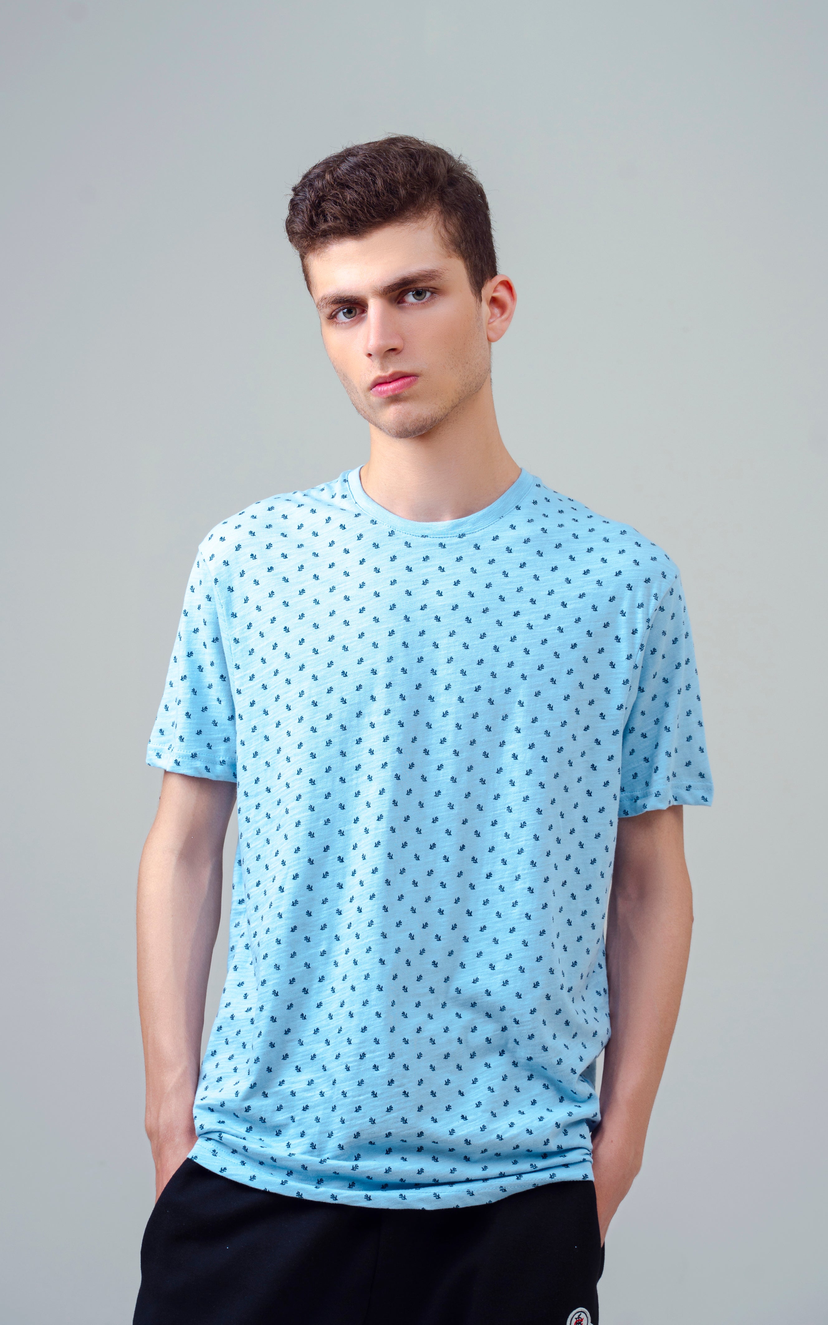 REGULAR FIT PRINTED T SHIRT SKY BLUE