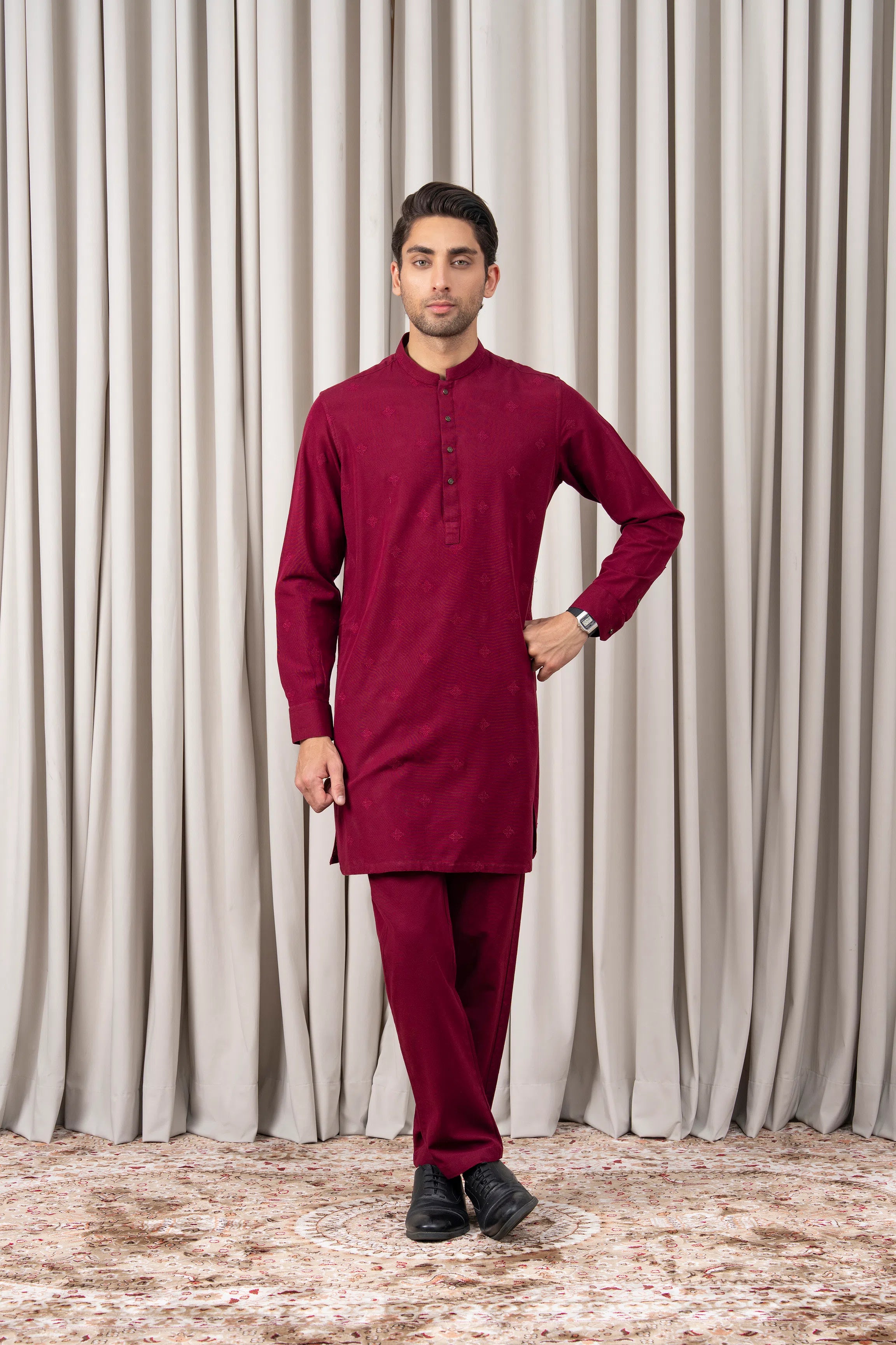 SPRAY EMBROIDERED KURTA PAJAMA - PREMIUM COLLECTION MAROON