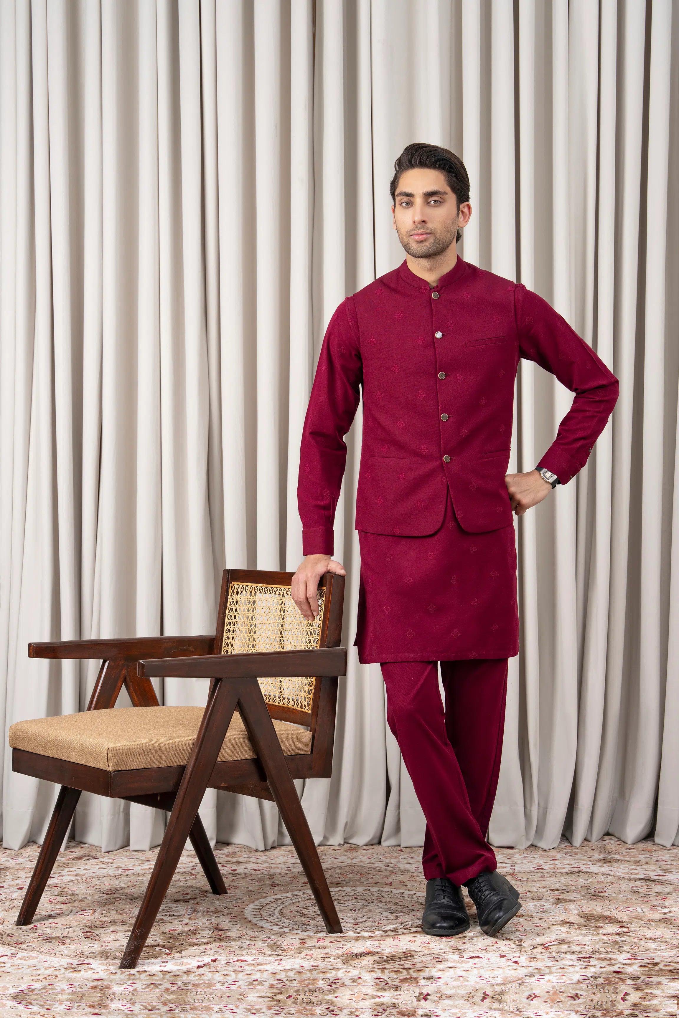 EMBROIDERED WAISTCOAT | PREMIUM COLLECTION MAROON