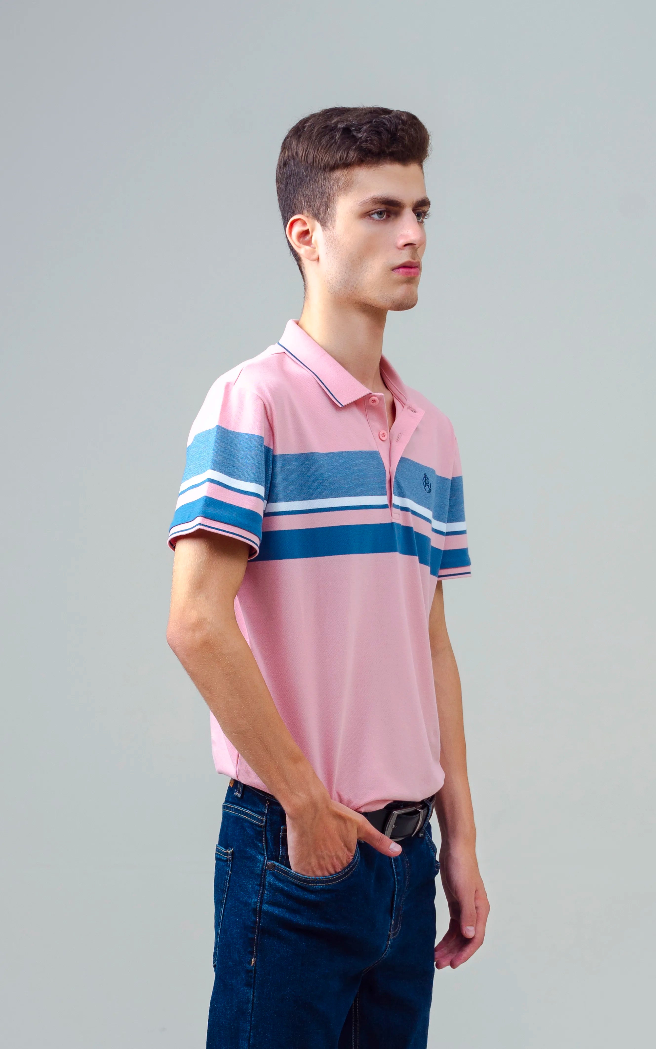 EXECUTIVE ENGINEERED STRIPE POLO TEA PINK