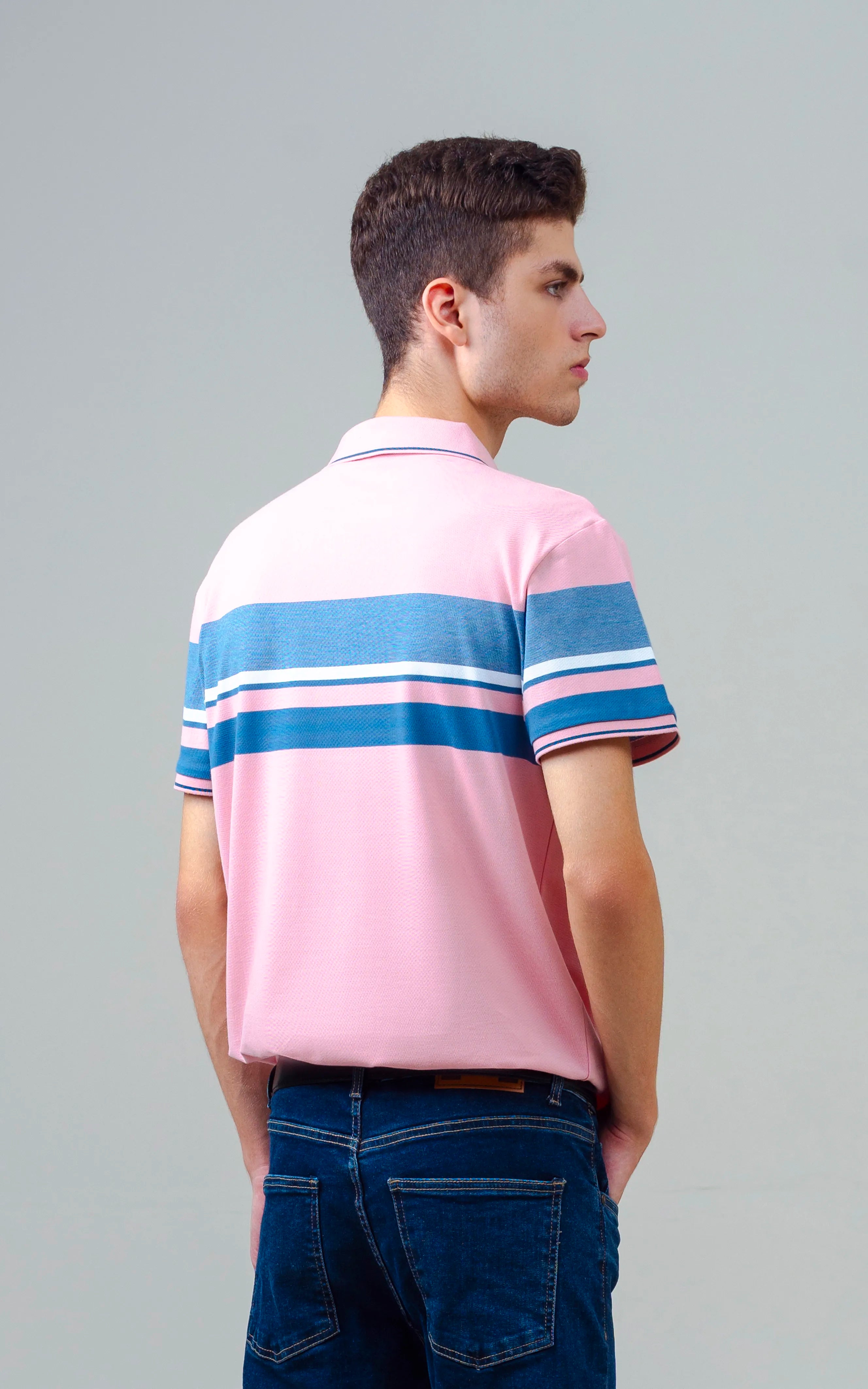 EXECUTIVE ENGINEERED STRIPE POLO TEA PINK