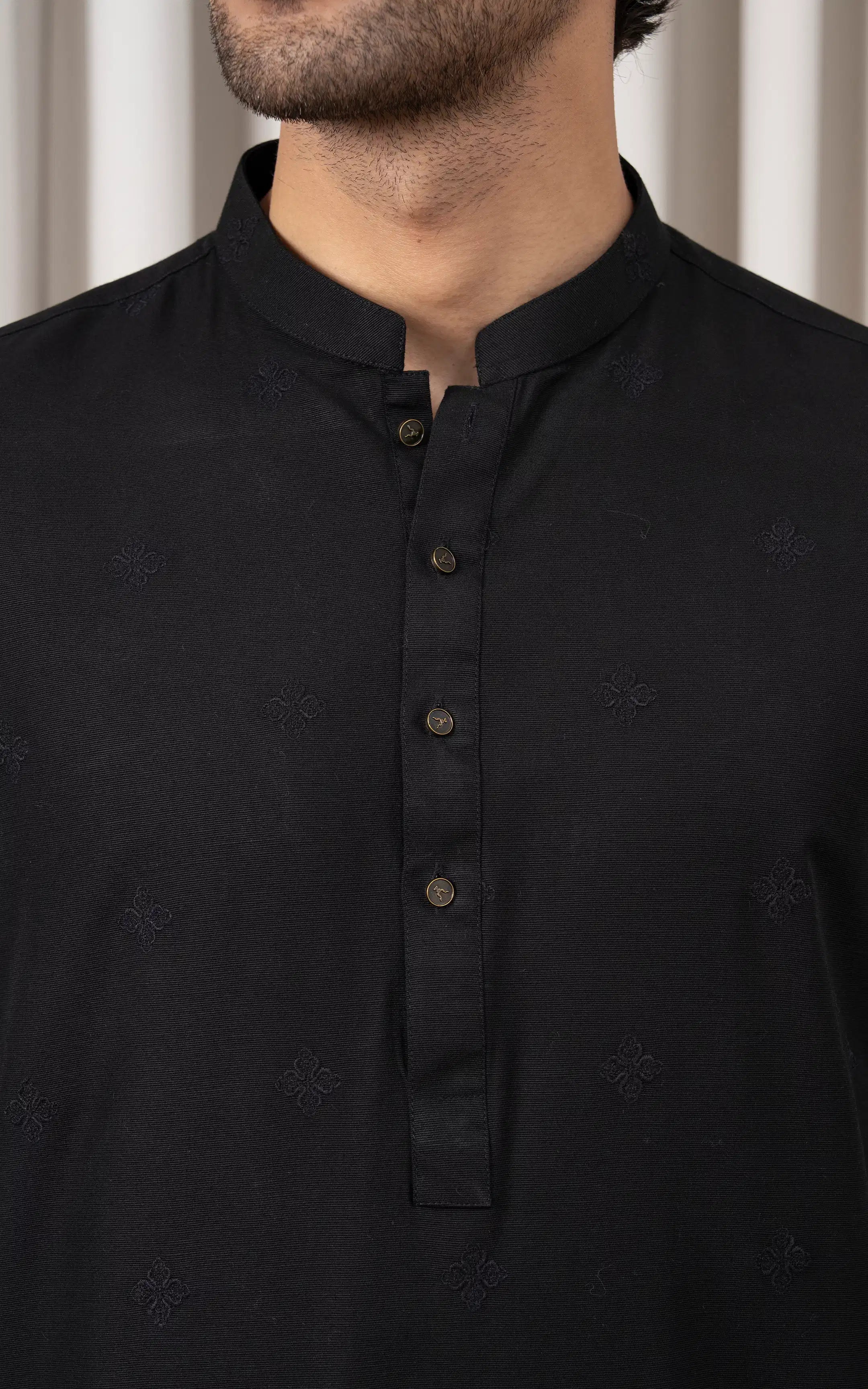 SPRAY EMBROIDERED KURTA PAJAMA - PREMIUM COLLECTION BLACK
