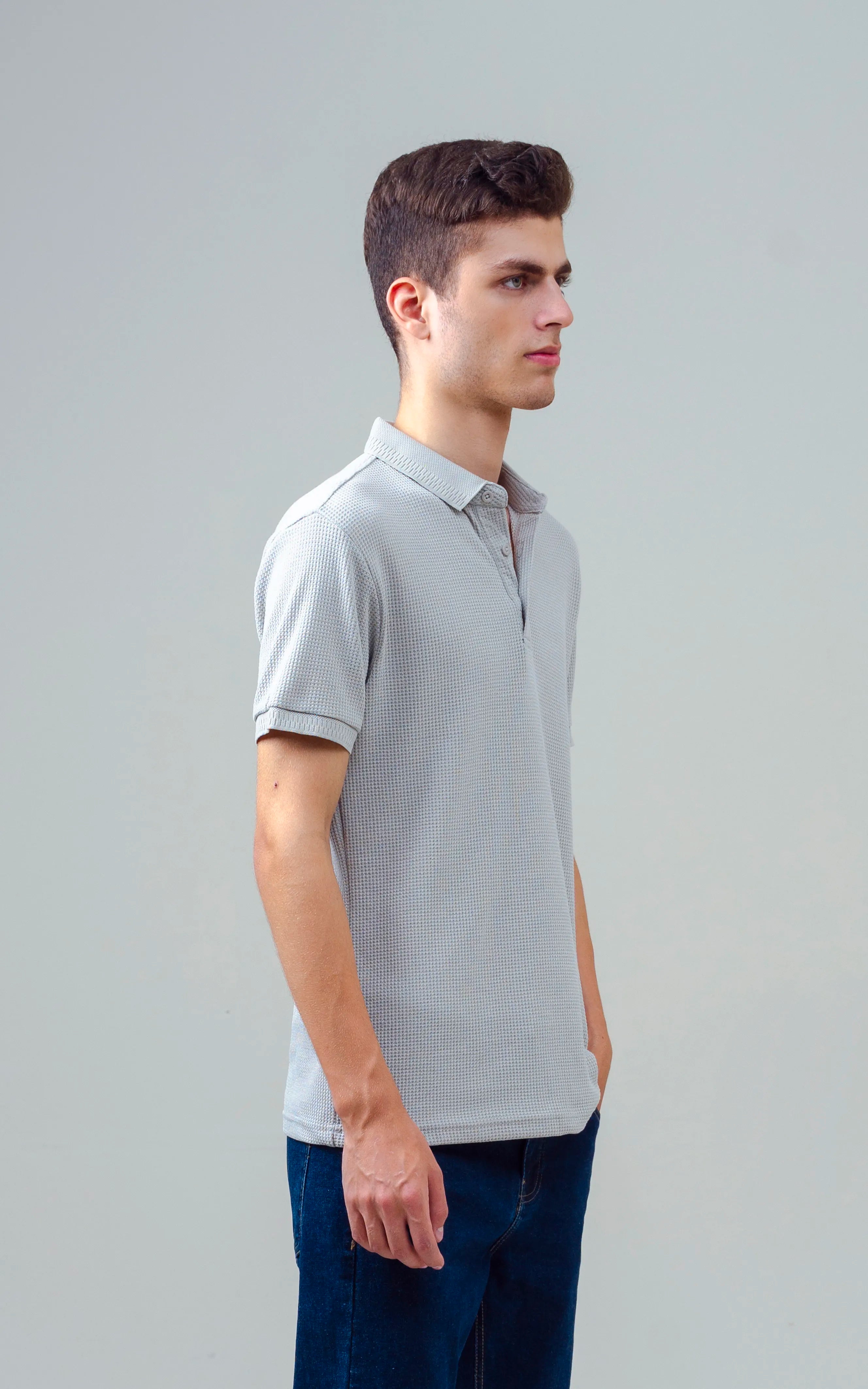 SELF JACQUARD POLO LIGHT GREY