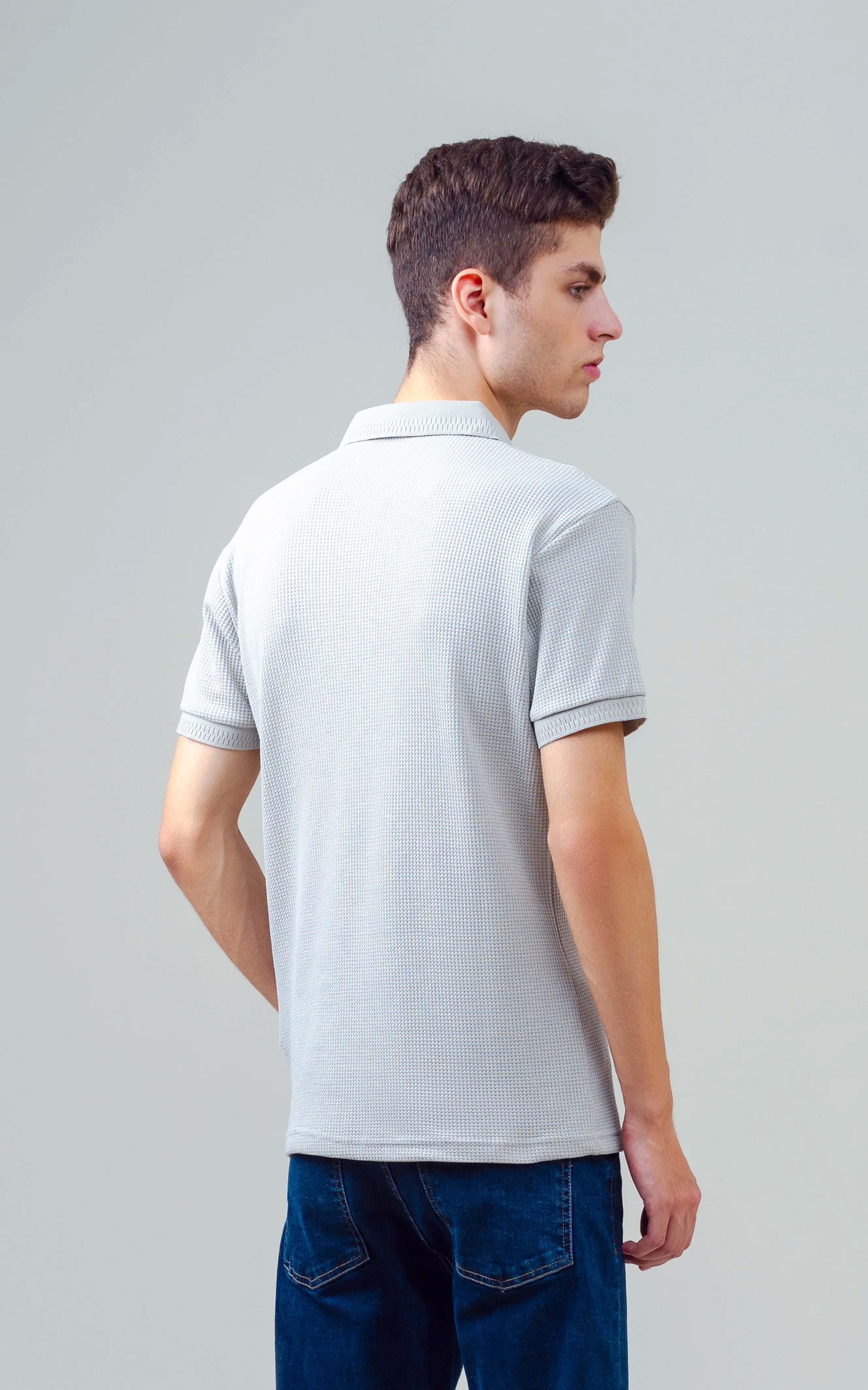 SELF JACQUARD POLO LIGHT GREY