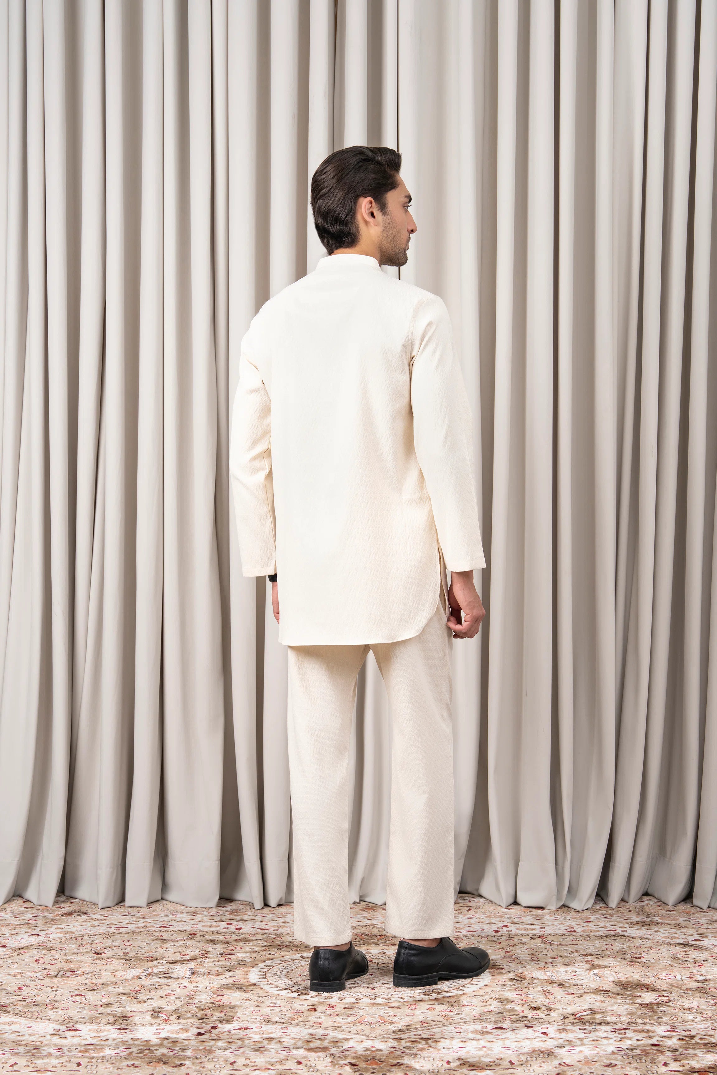 DOBBY TEXTURED KURTA PAJAMA - SIGNATURE COLLECTION CREAM