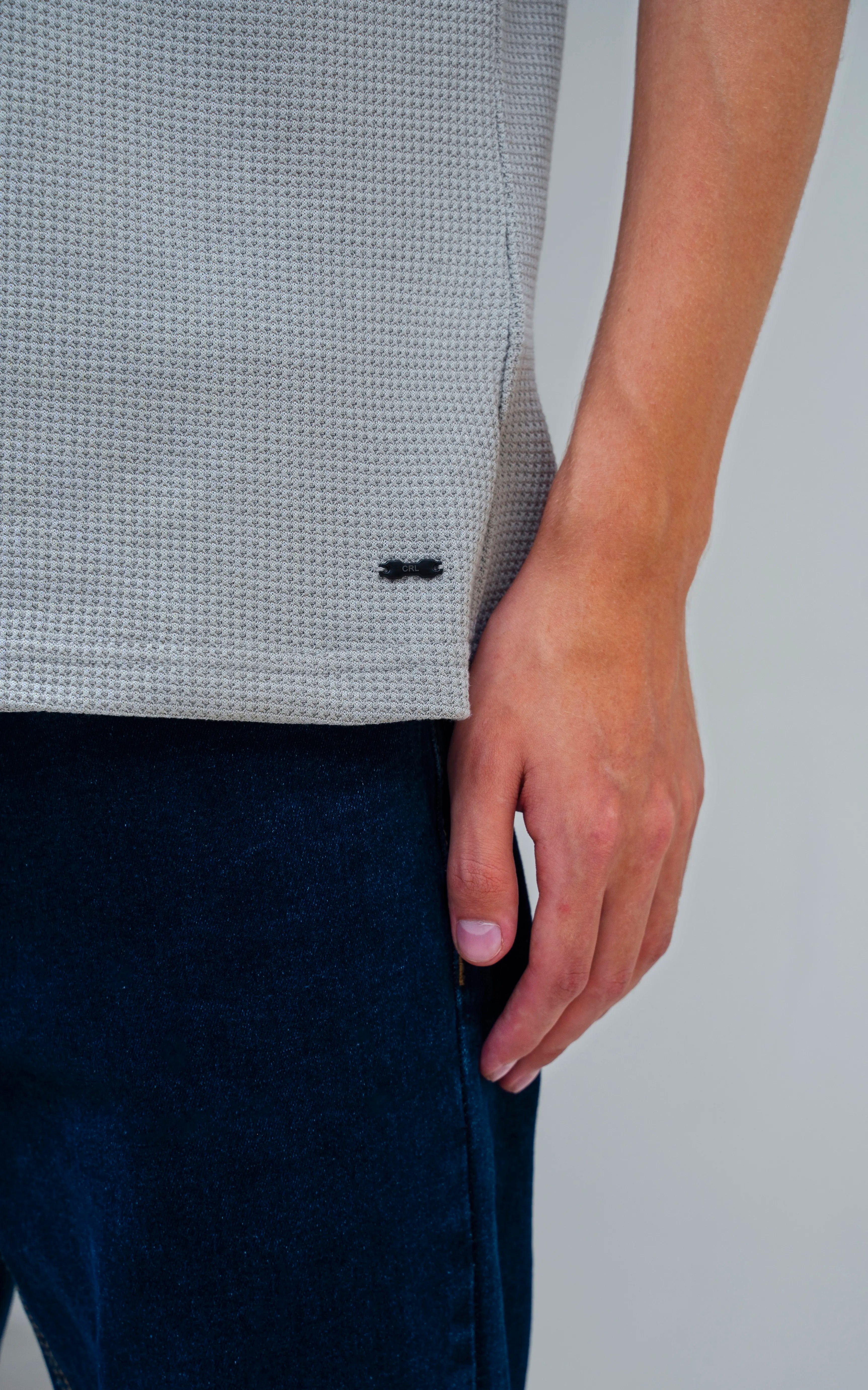 SELF JACQUARD POLO LIGHT GREY