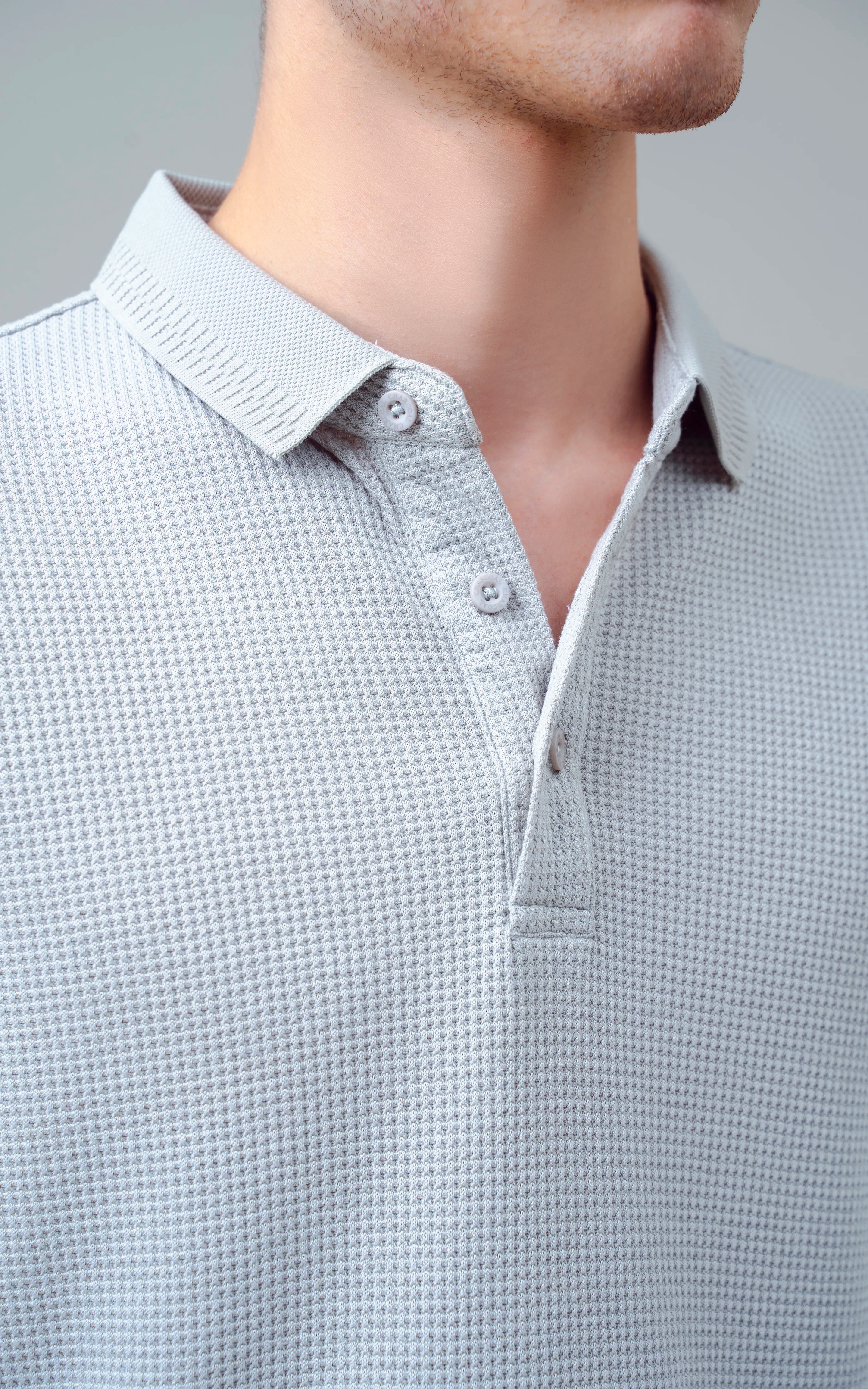 SELF JACQUARD POLO LIGHT GREY