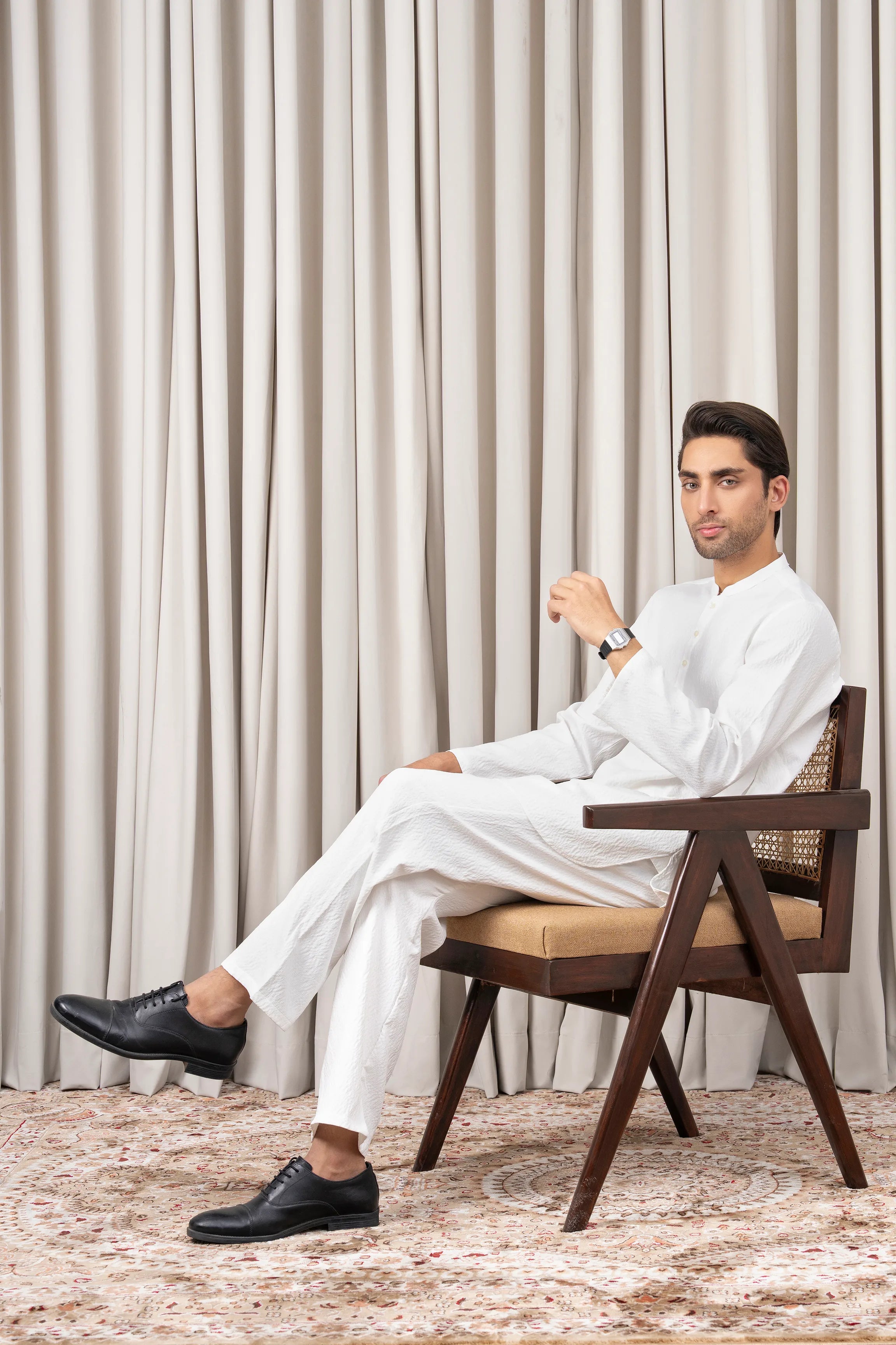 DOBBY TEXTURED KURTA PAJAMA - SIGNATURE COLLECTION WHITE