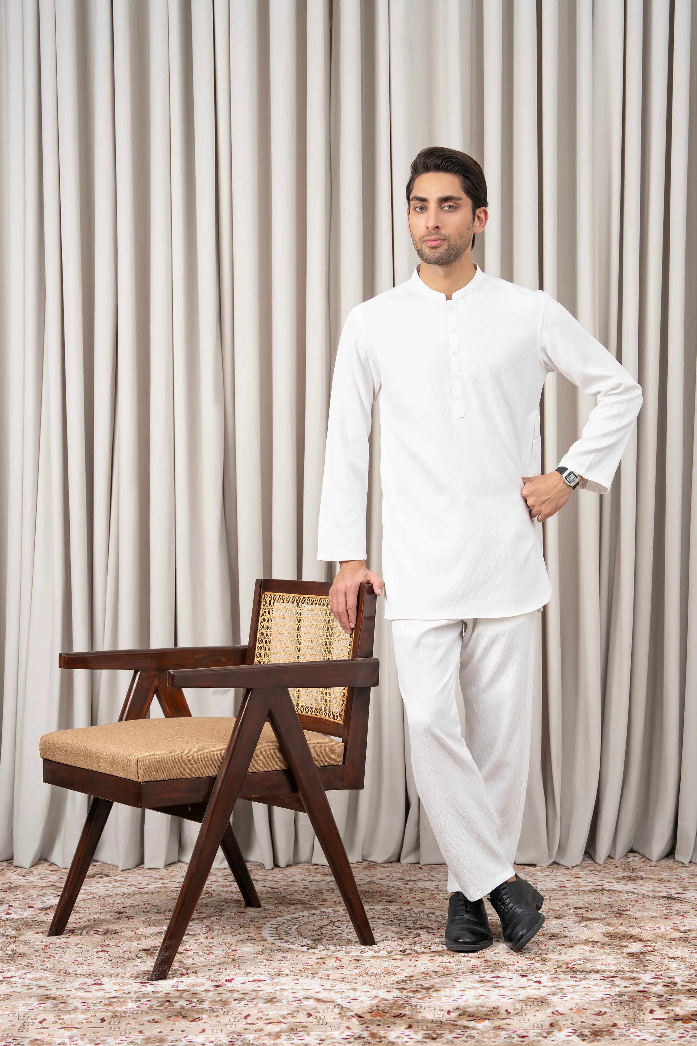 DOBBY TEXTURED KURTA PAJAMA - SIGNATURE COLLECTION WHITE