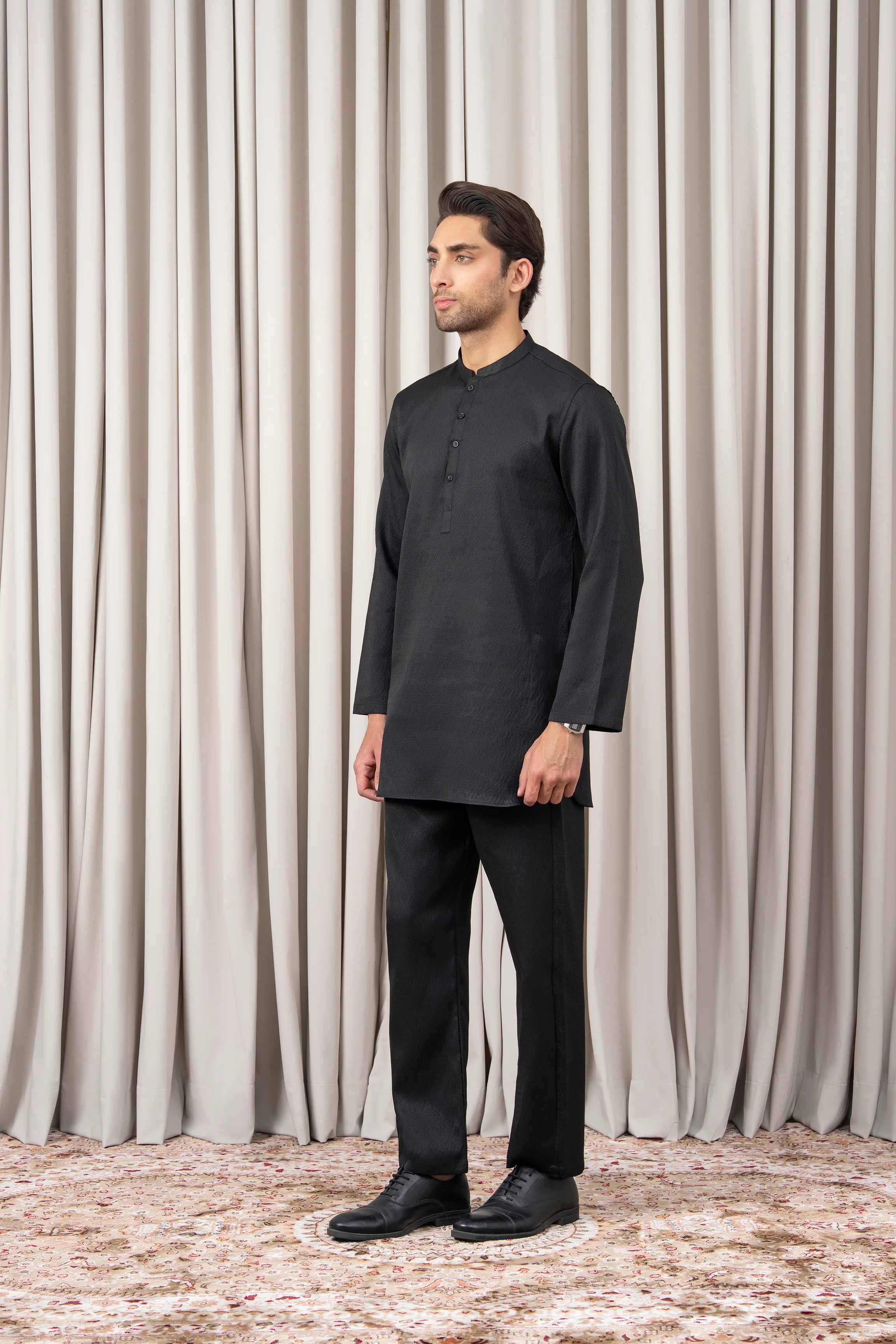 DOBBY TEXTURED KURTA PAJAMA - SIGNATURE COLLECTION BLACK