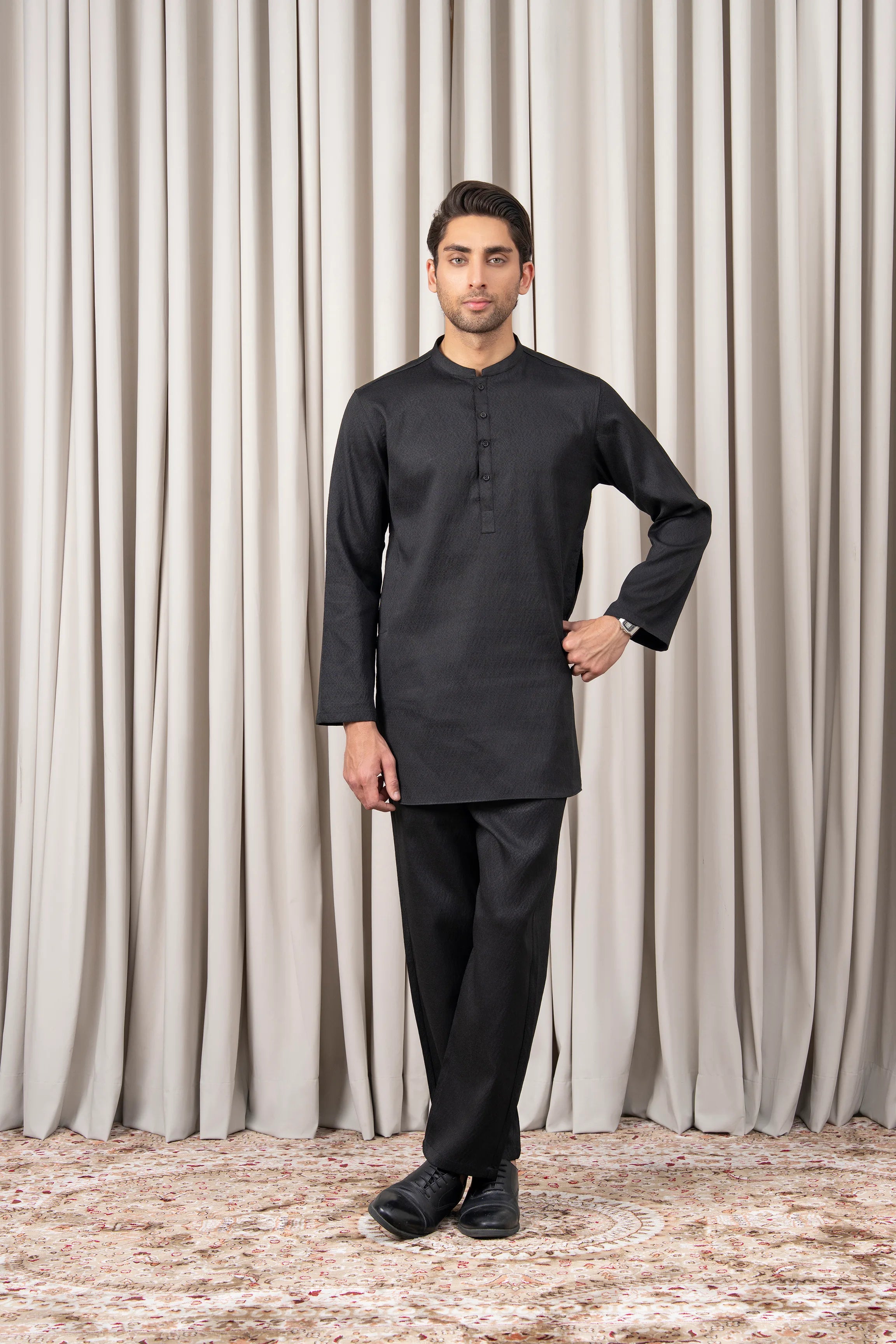 DOBBY TEXTURED KURTA PAJAMA - SIGNATURE COLLECTION BLACK