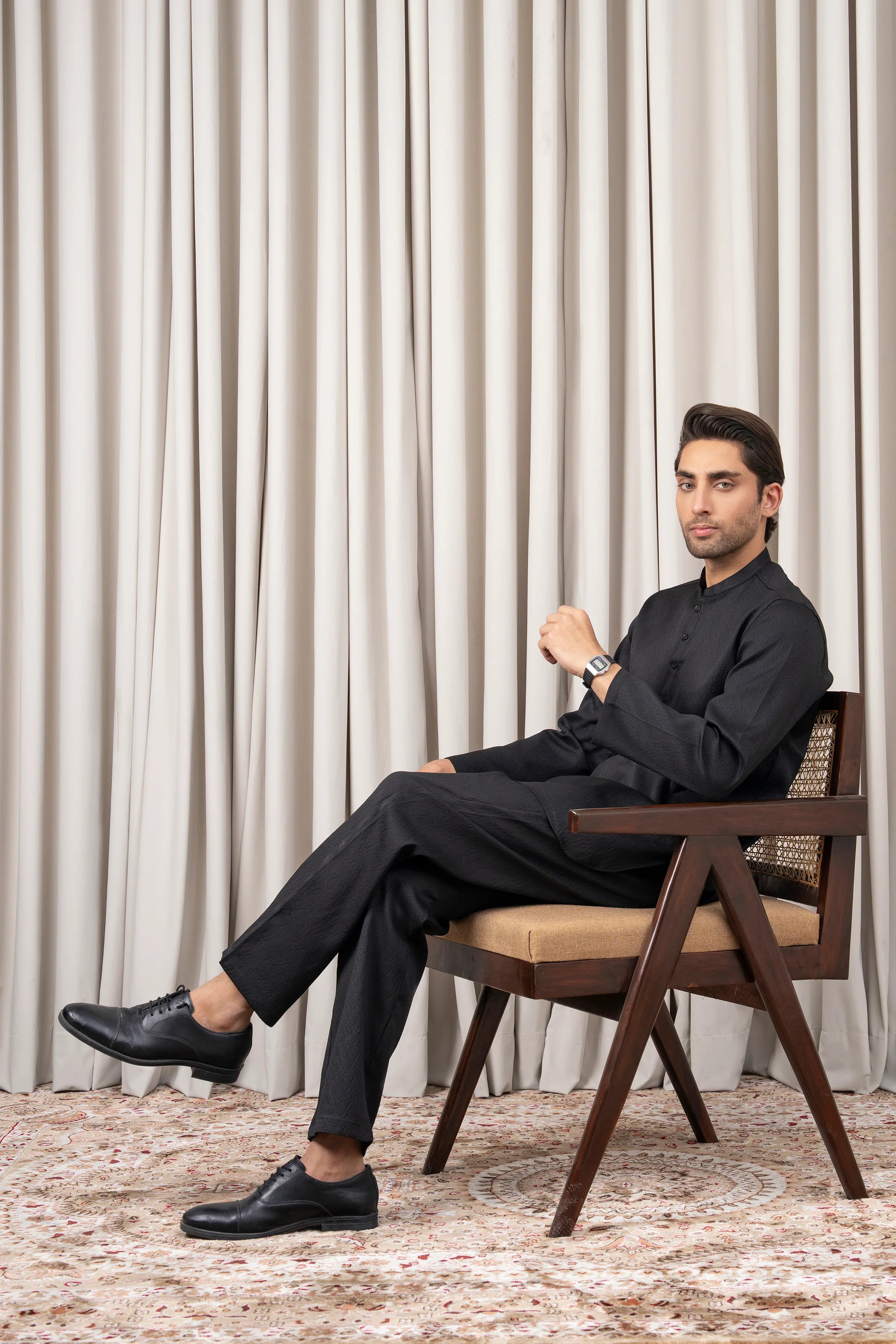 DOBBY TEXTURED KURTA PAJAMA - SIGNATURE COLLECTION BLACK