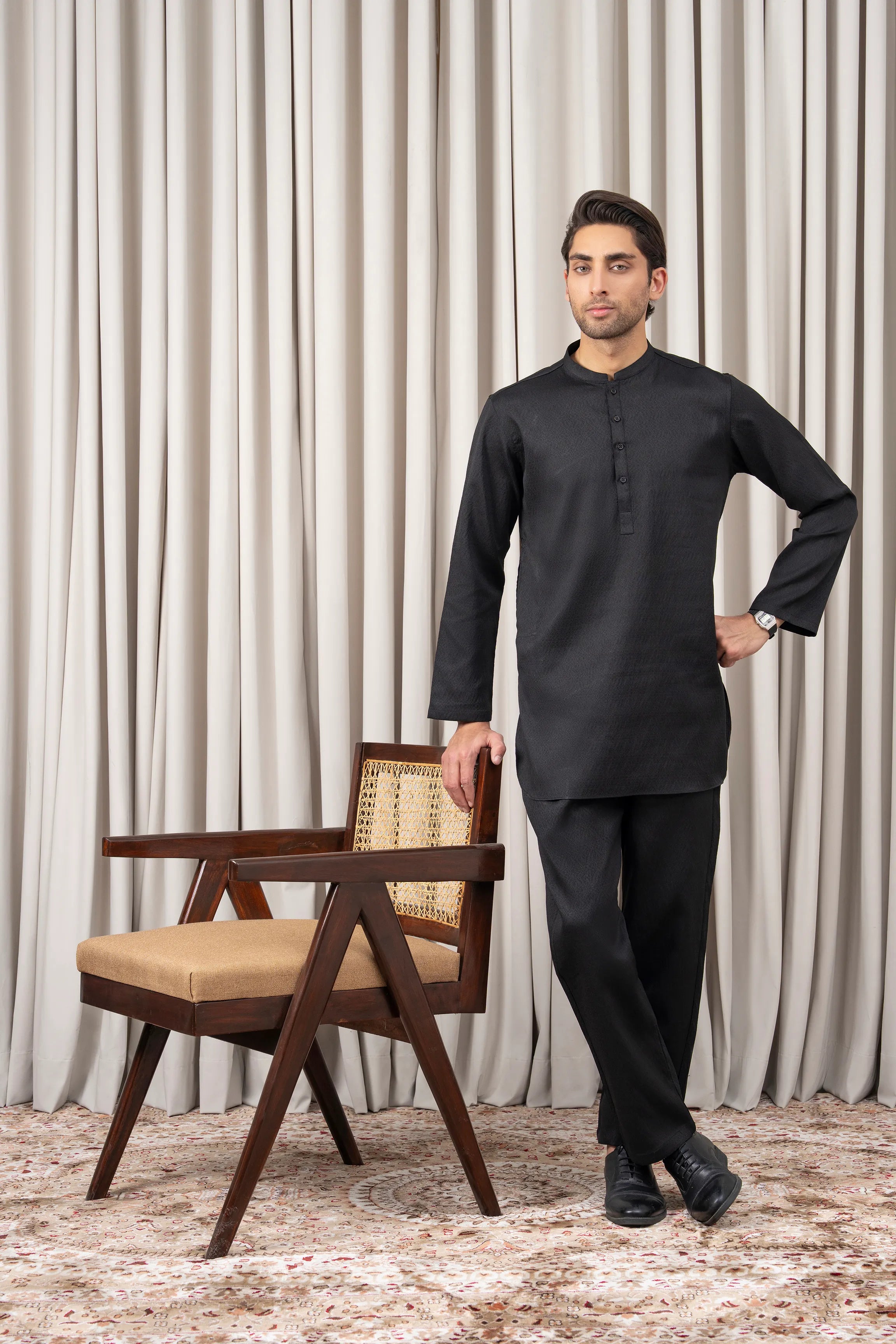 DOBBY TEXTURED KURTA PAJAMA - SIGNATURE COLLECTION BLACK