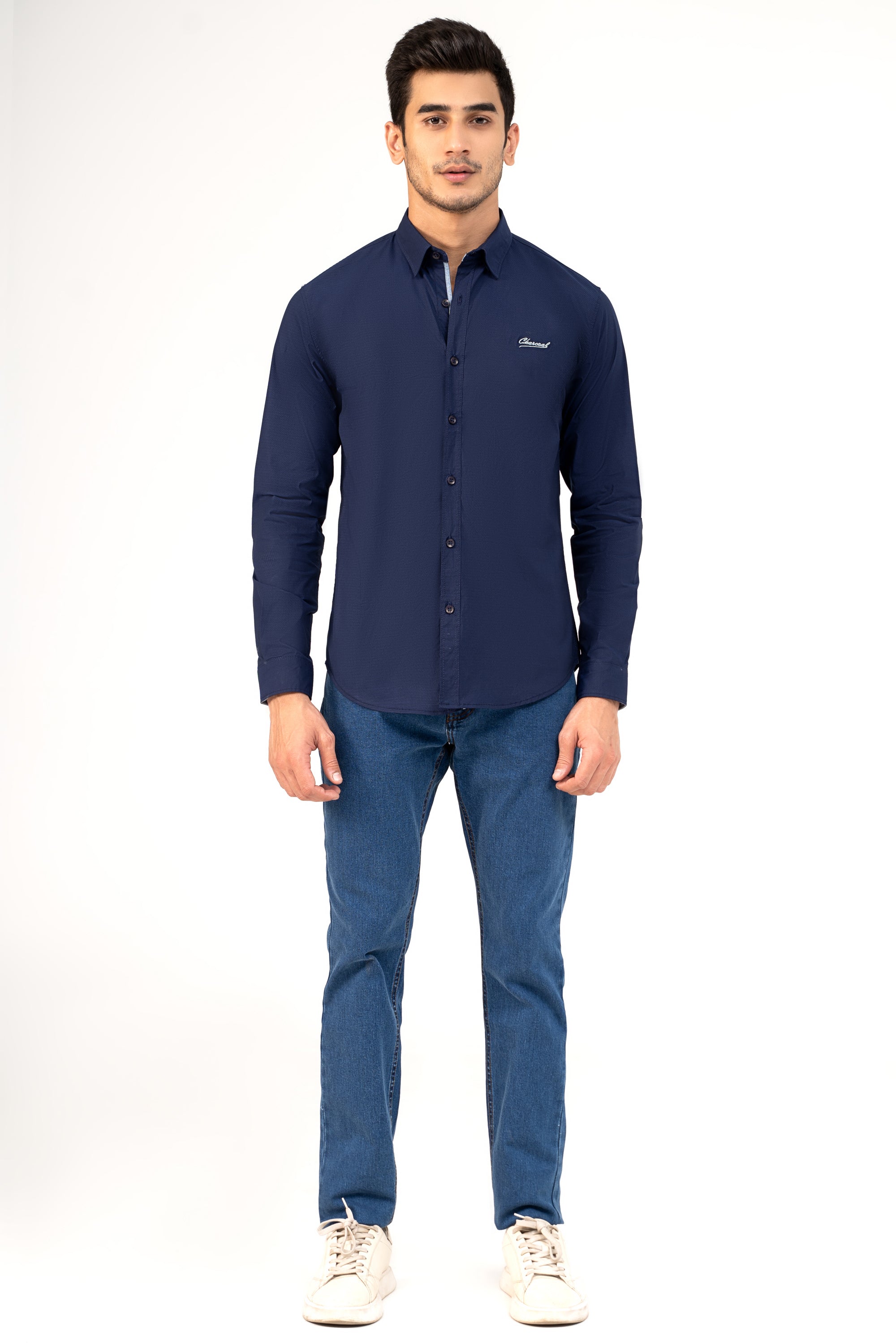 CASUAL SHIRT DARK BLUE SELF