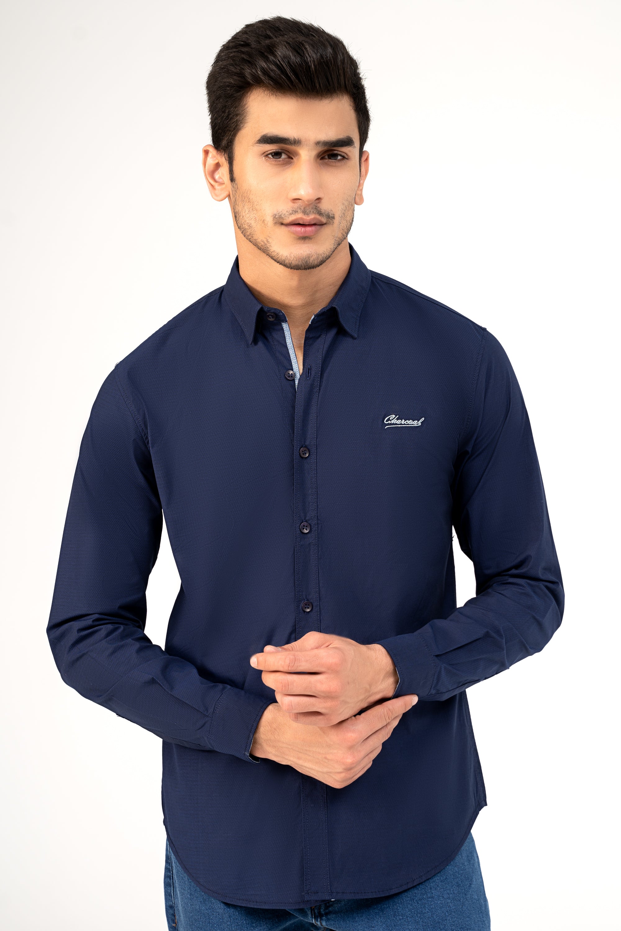 CASUAL SHIRT DARK BLUE SELF