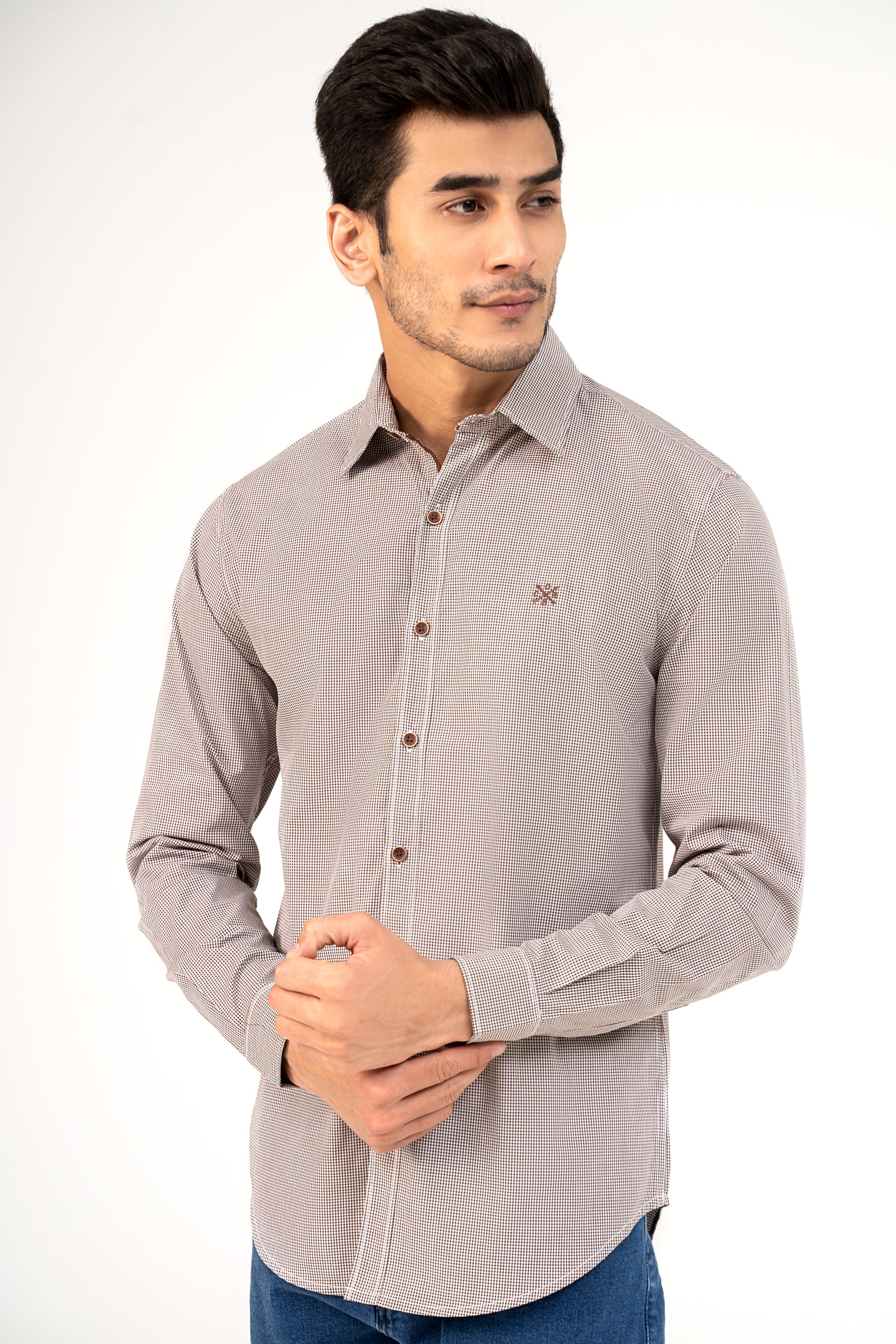 CASUAL SHIRT BROWN MINI CHECK