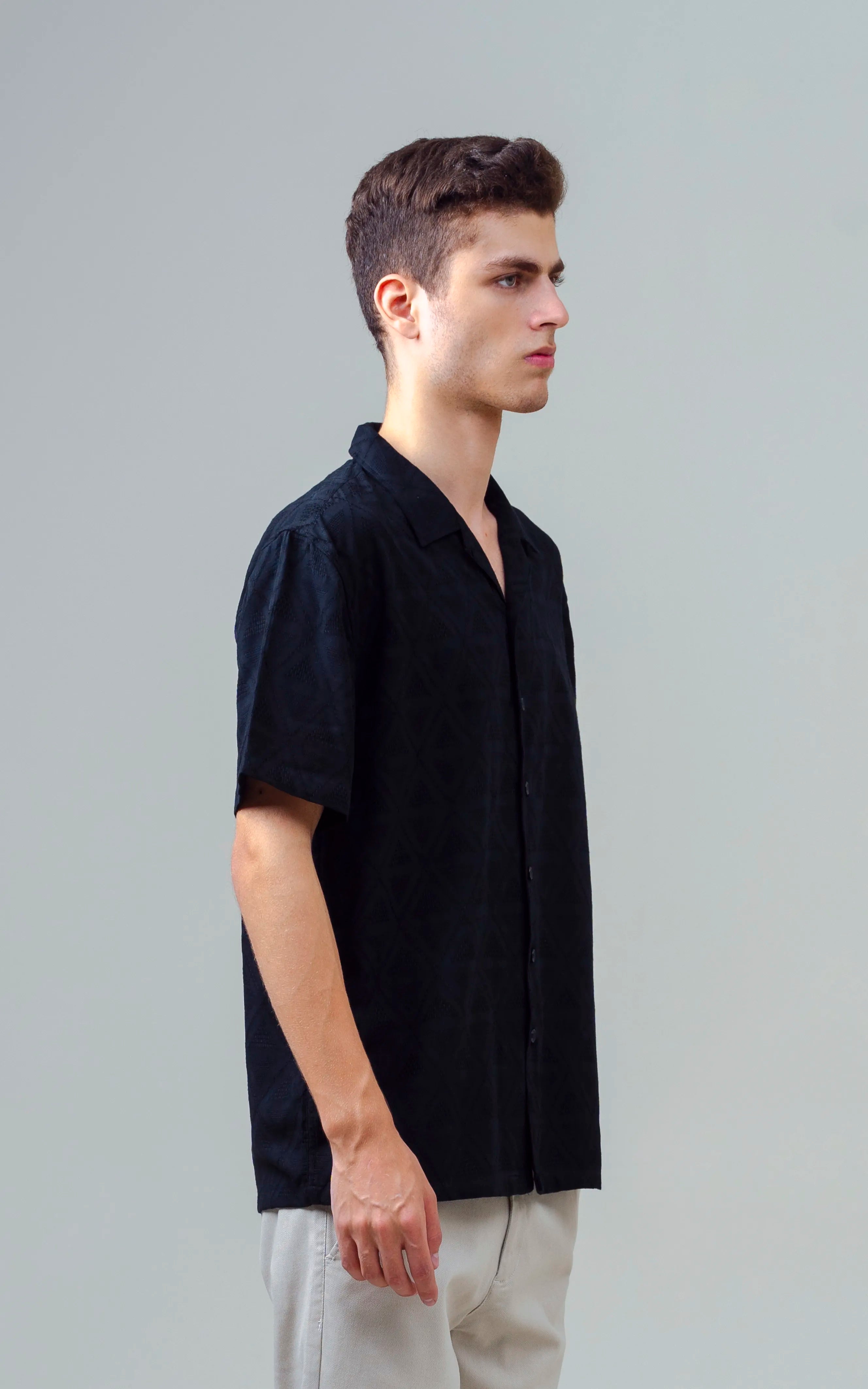 CUBAN COLLAR SHORT SLEEVES SHIRT BLACK