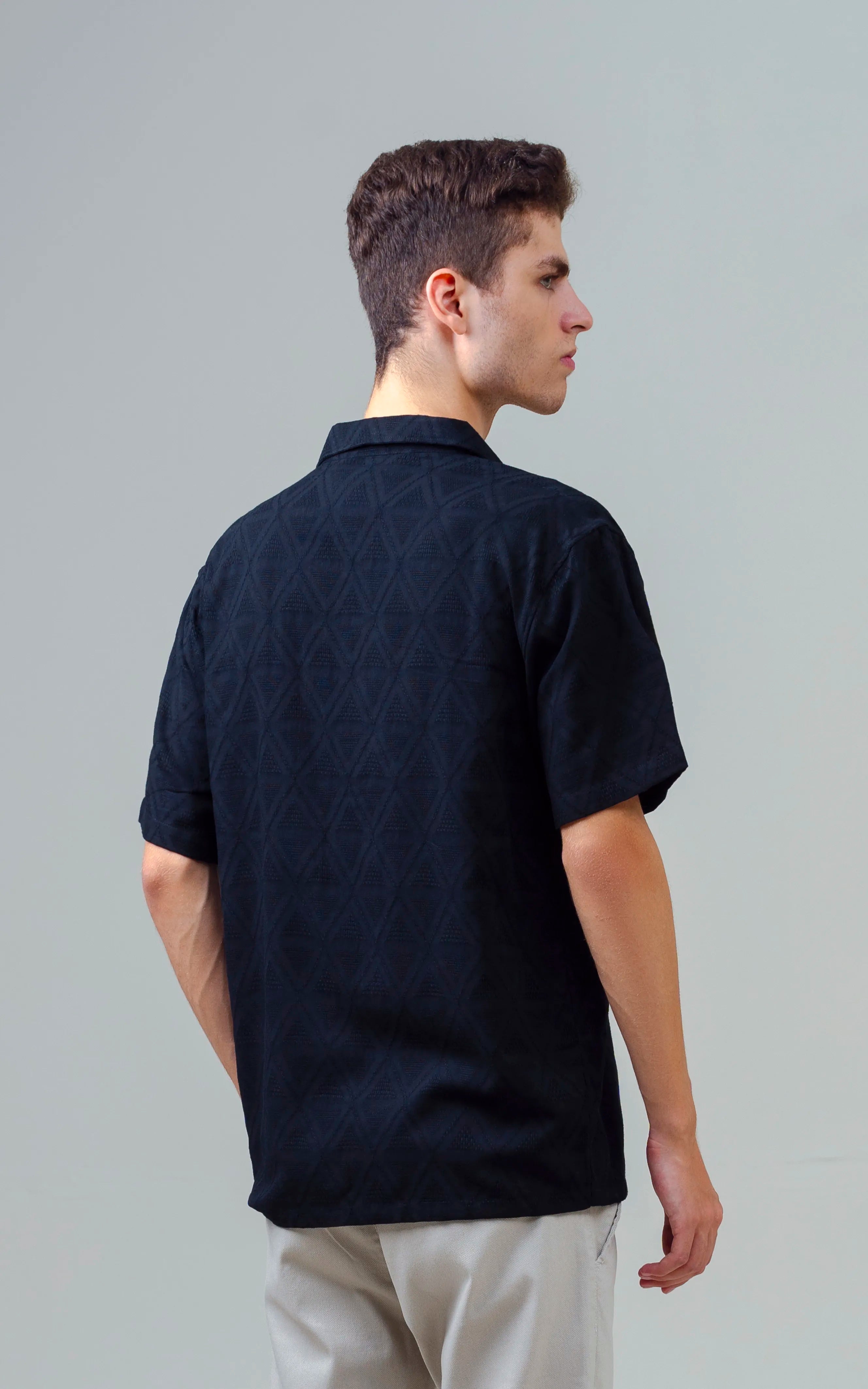 CUBAN COLLAR SHORT SLEEVES SHIRT BLACK