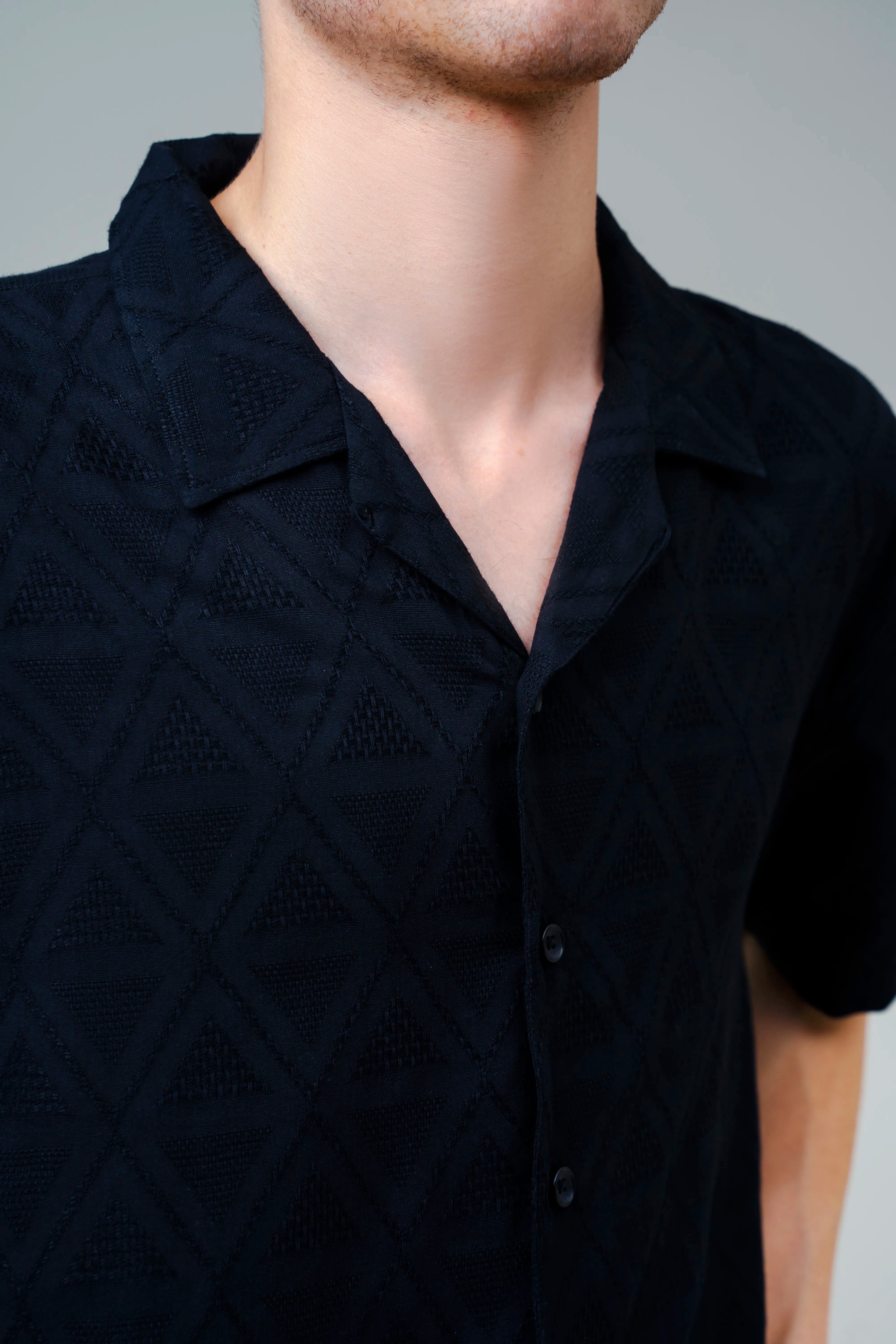 CUBAN COLLAR SHORT SLEEVES SHIRT BLACK