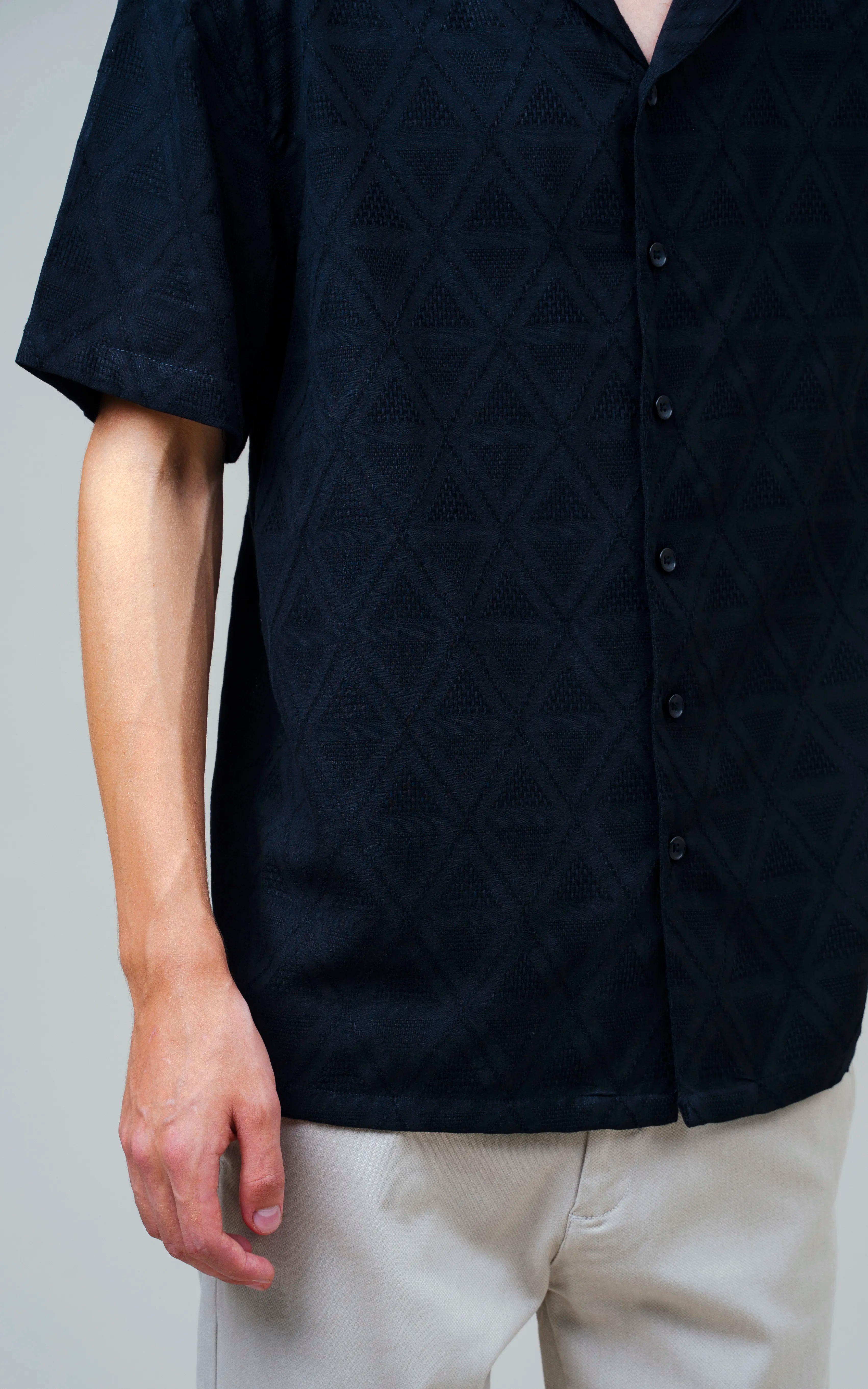 CUBAN COLLAR SHORT SLEEVES SHIRT BLACK