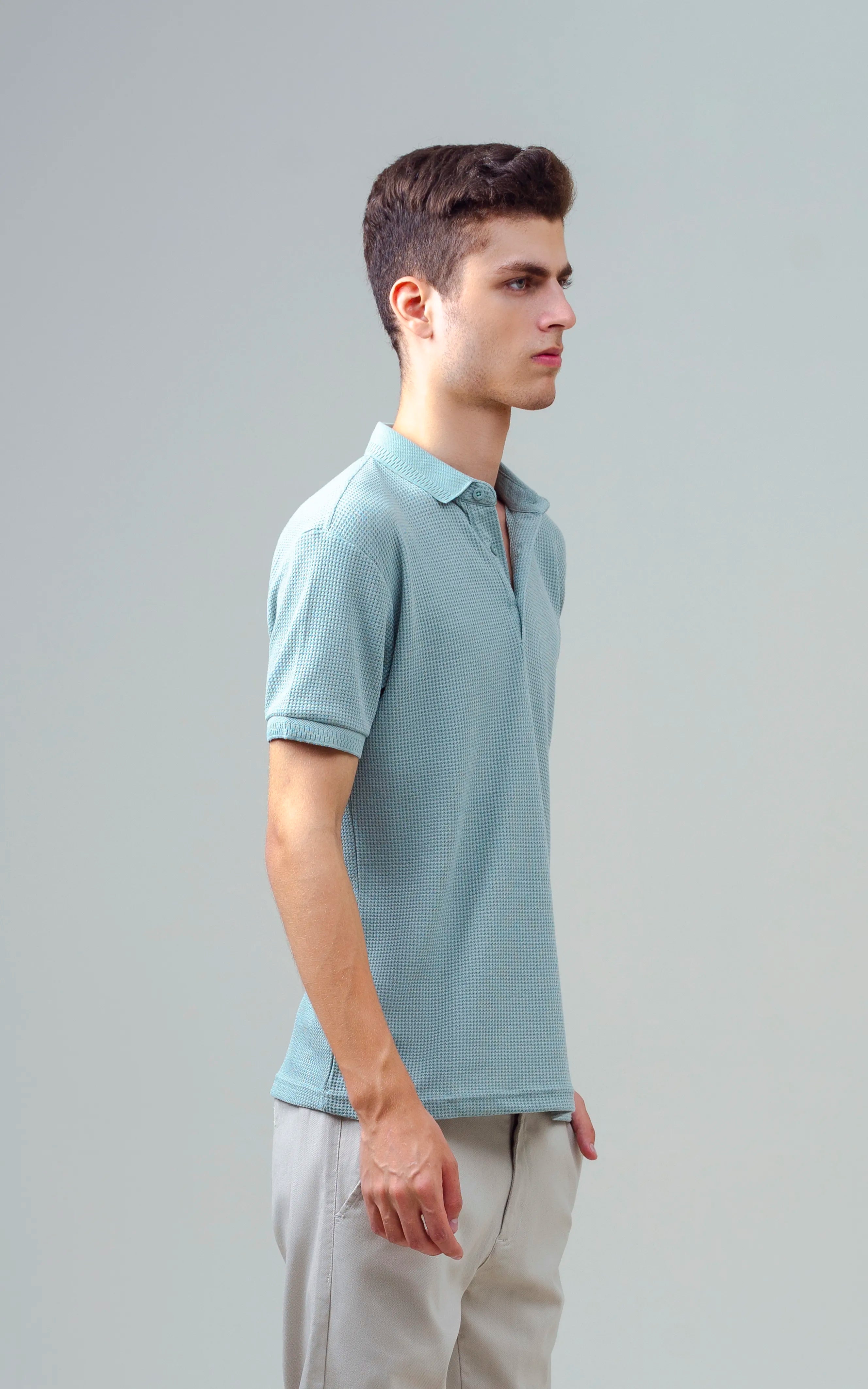SELF JACQUARD POLO GREEN