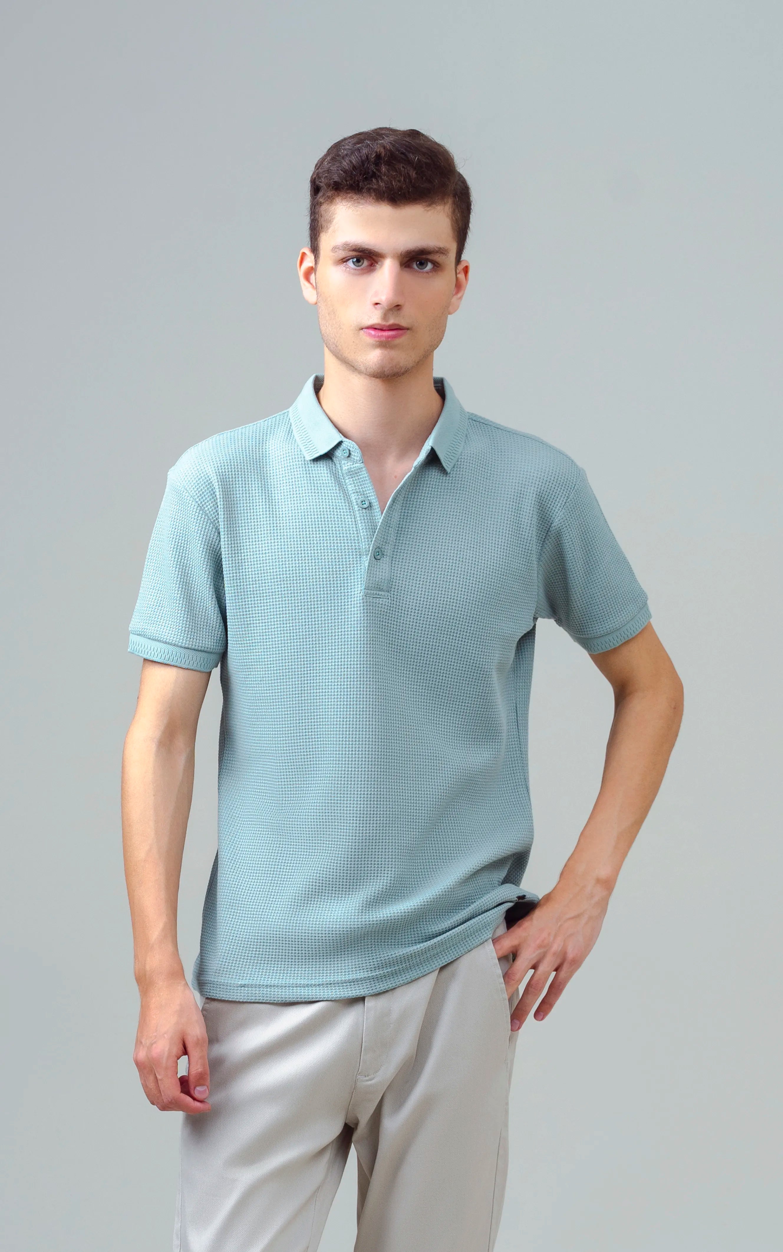 SELF JACQUARD POLO GREEN
