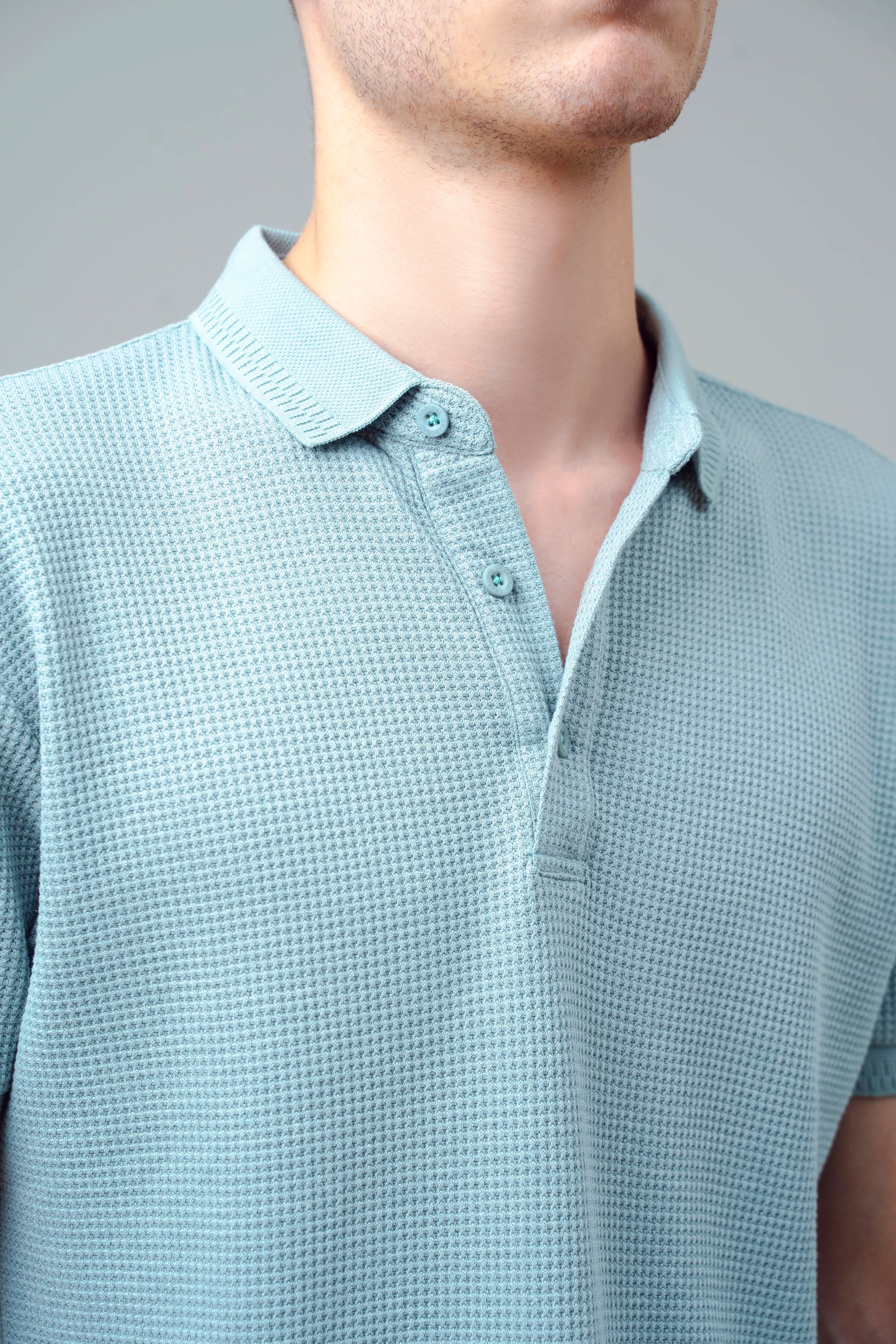SELF JACQUARD POLO GREEN